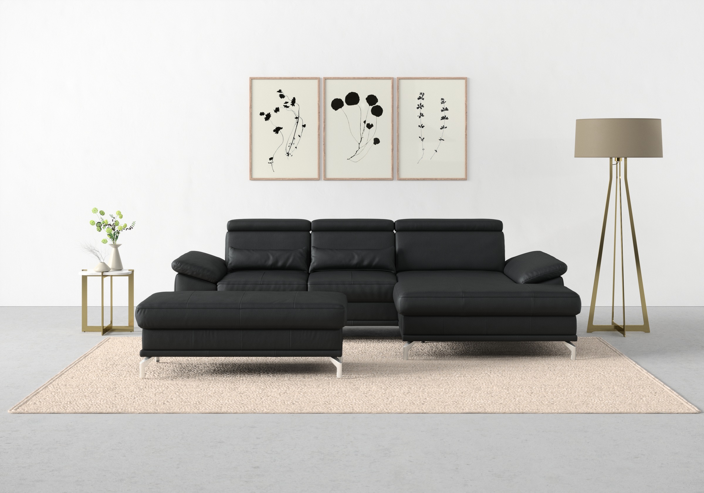 sit&more Ecksofa "Cabrio L-Form, B: 295 cm, mit Sitztiefen-, Arm- & Kopfteilverstellung" 2 Nierenkissen, Federkern, optional Schlaffunktion und Stauraum