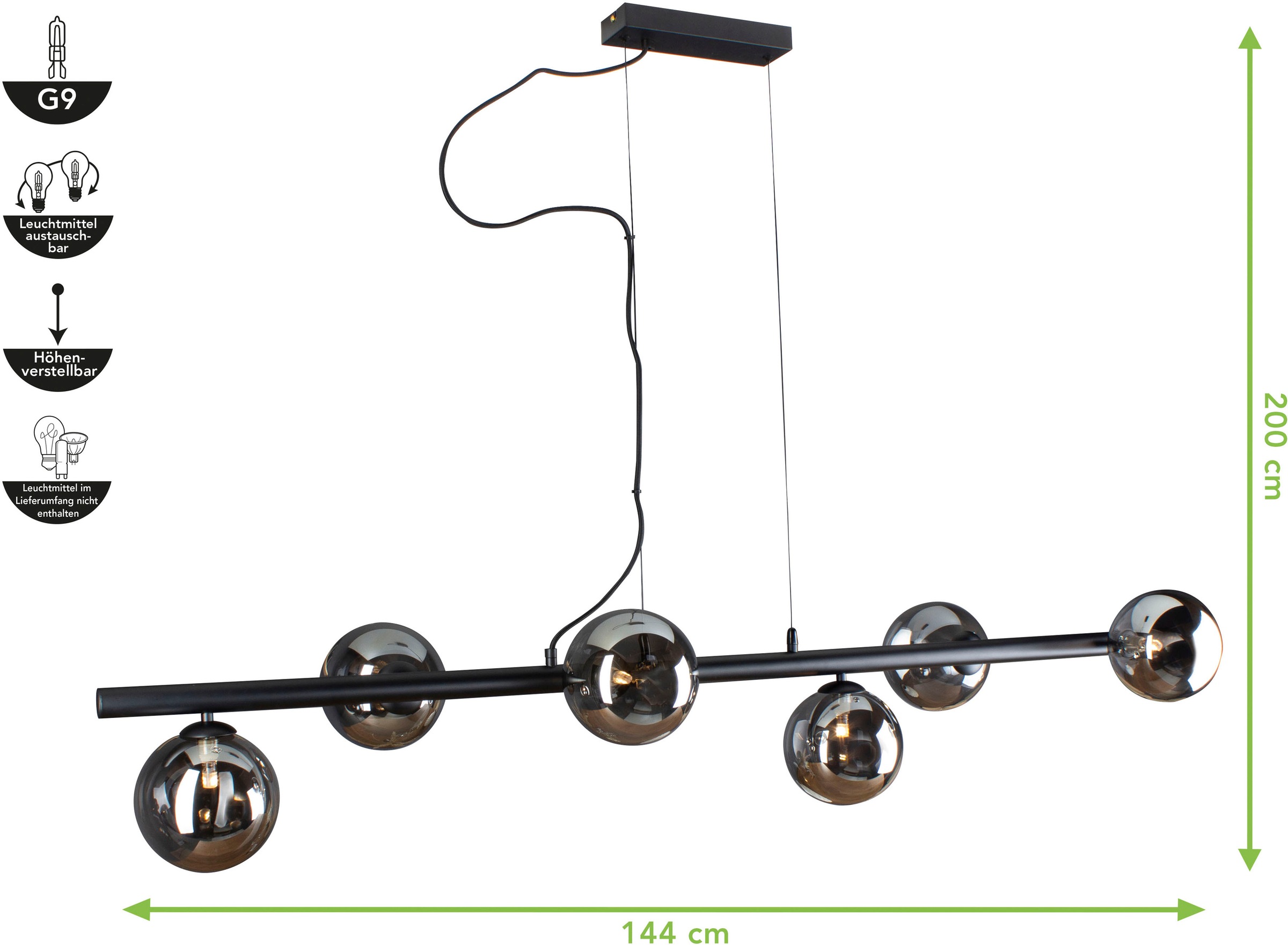ECO-LIGHT Hängeleuchte »Neptun«, Leuchtmittel G9 | Leuchtmittel wechselbar