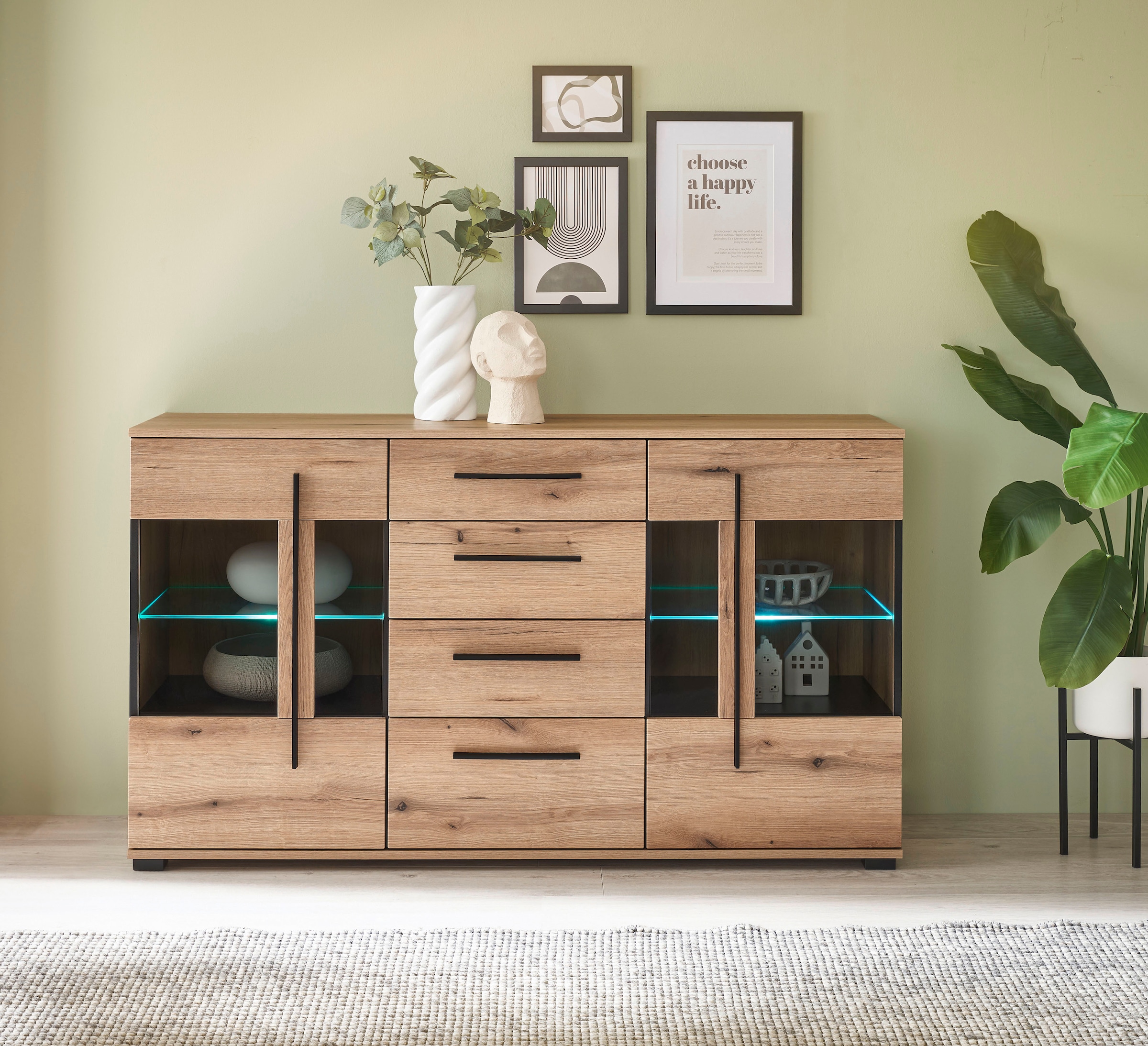 INOSIGN Sideboard »Cantara, moderner Schrank, Kommode in Eiche Evoke oder weiß«, schwarze Stangengriffe, ausreichend Stauraum, vielseitig einsetzbar