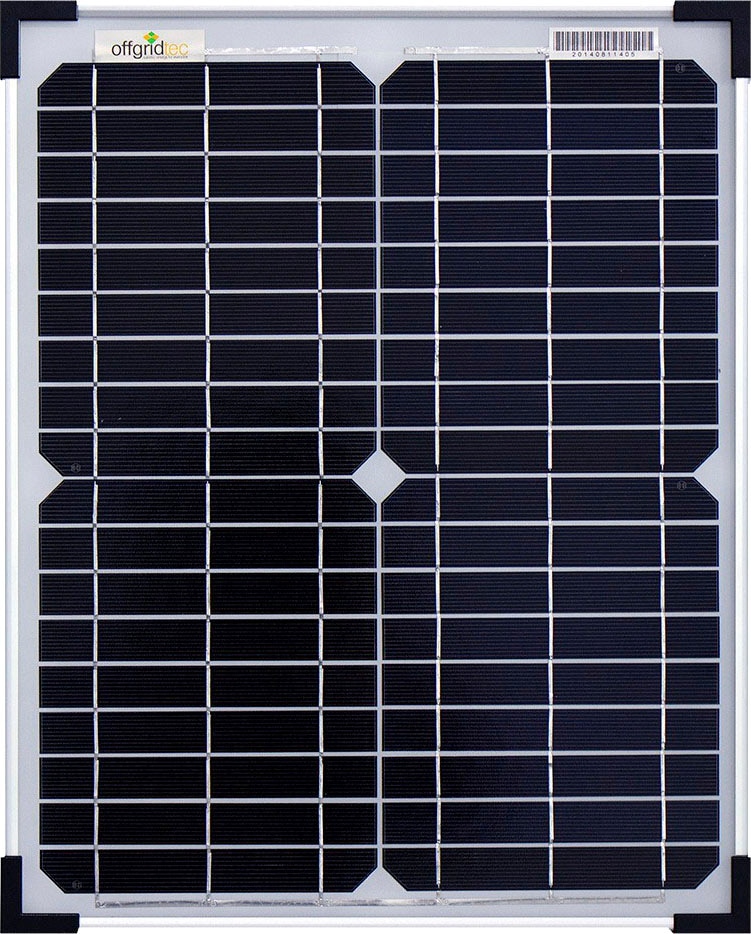 offgridtec Solarmodul "20W Mono Solarpanel 12V", extrem wiederstandsfähiges ESG-Glas