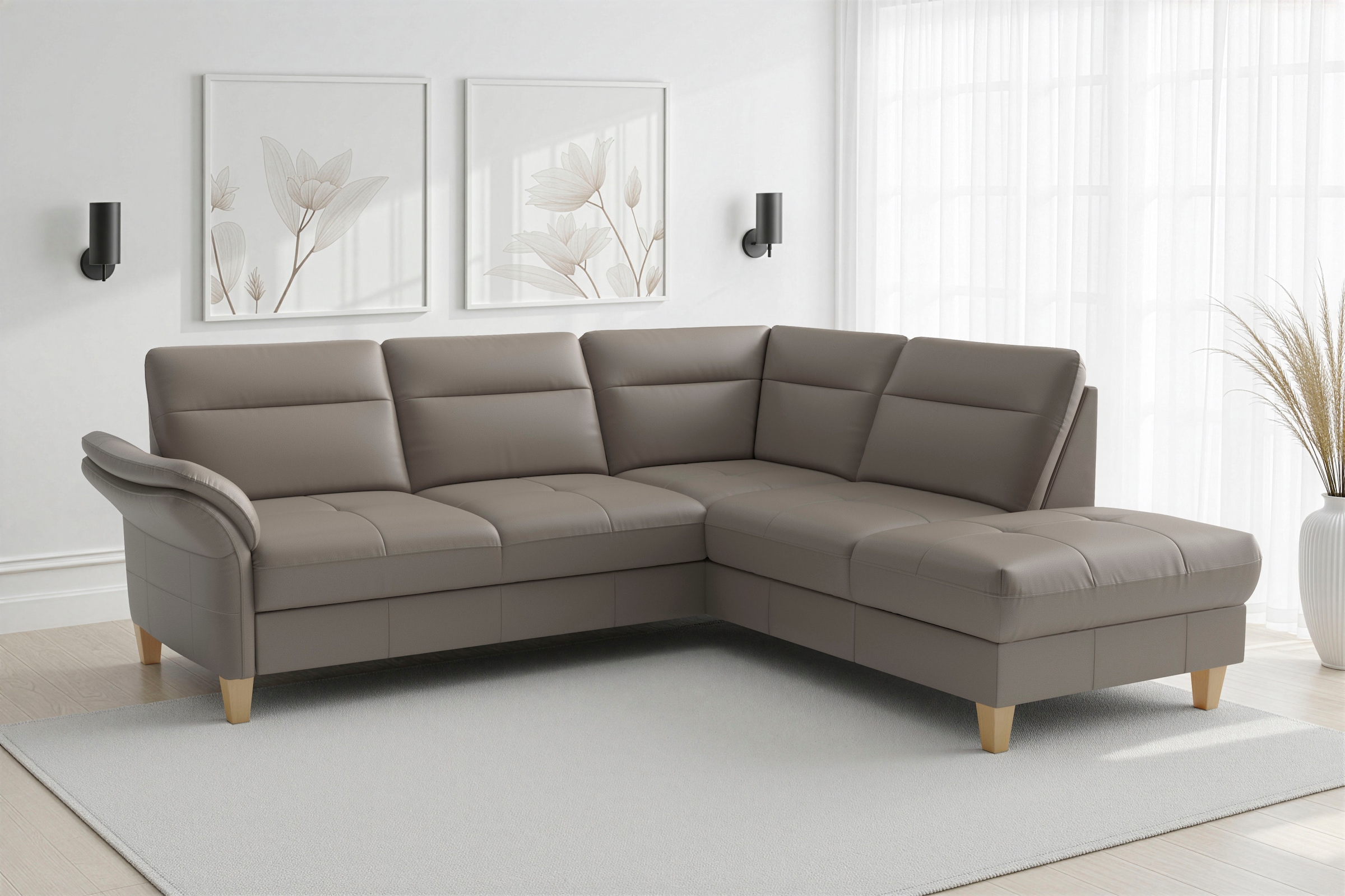 sit&more Ecksofa "Pamela L-Form, B: 218 cm, optional Schlaffunktion & Bettkasten, Leder" wahlweise mit Armteilverstellung, Sofa mit Federkern, Sitzhöhe: 48 cm