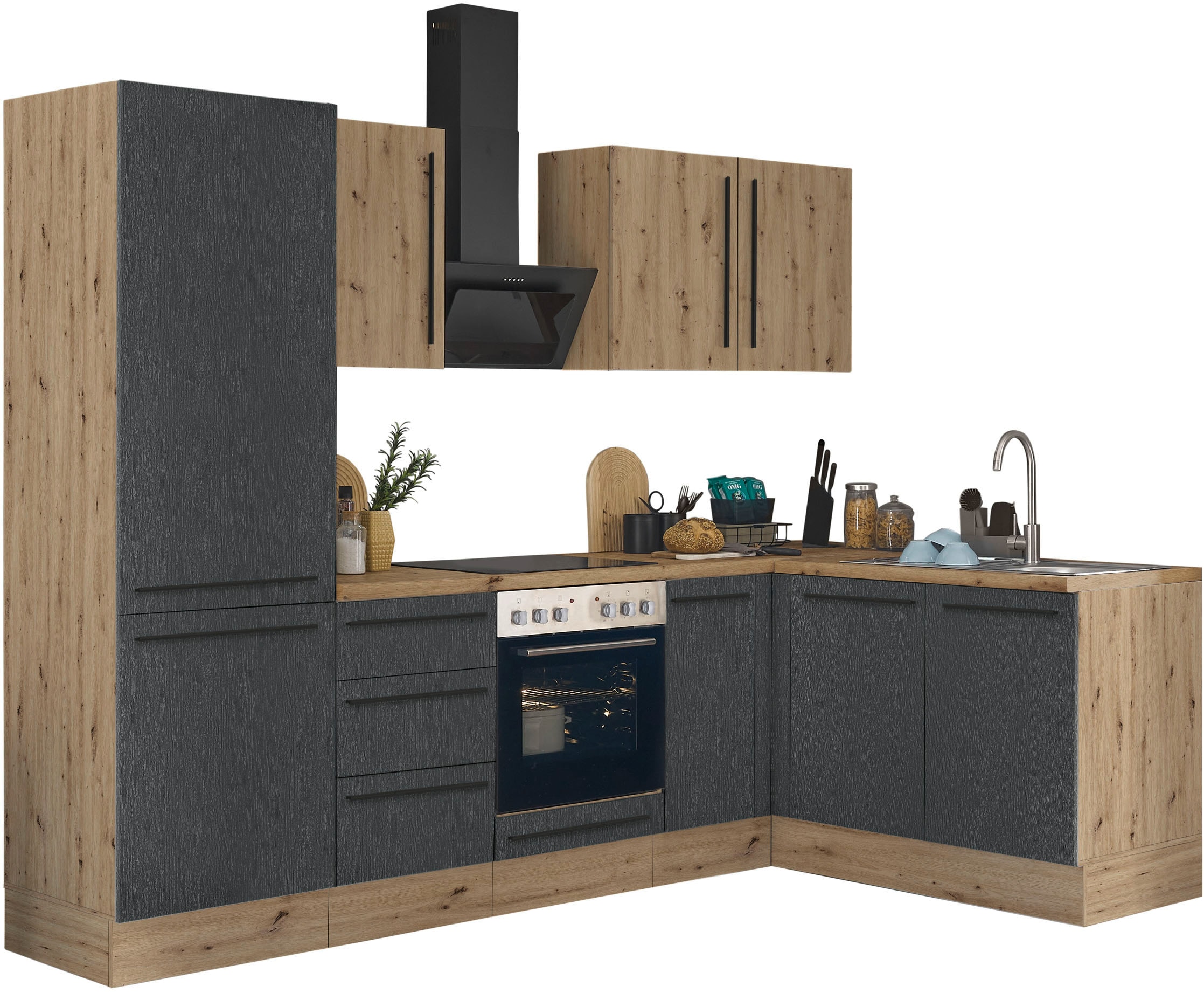 KOCHSTATION Winkelküche "Florida, Stellbreite 270x165 cm" wahlweise mit E-Geräten, mit Softclose für Türen und Schubkästen