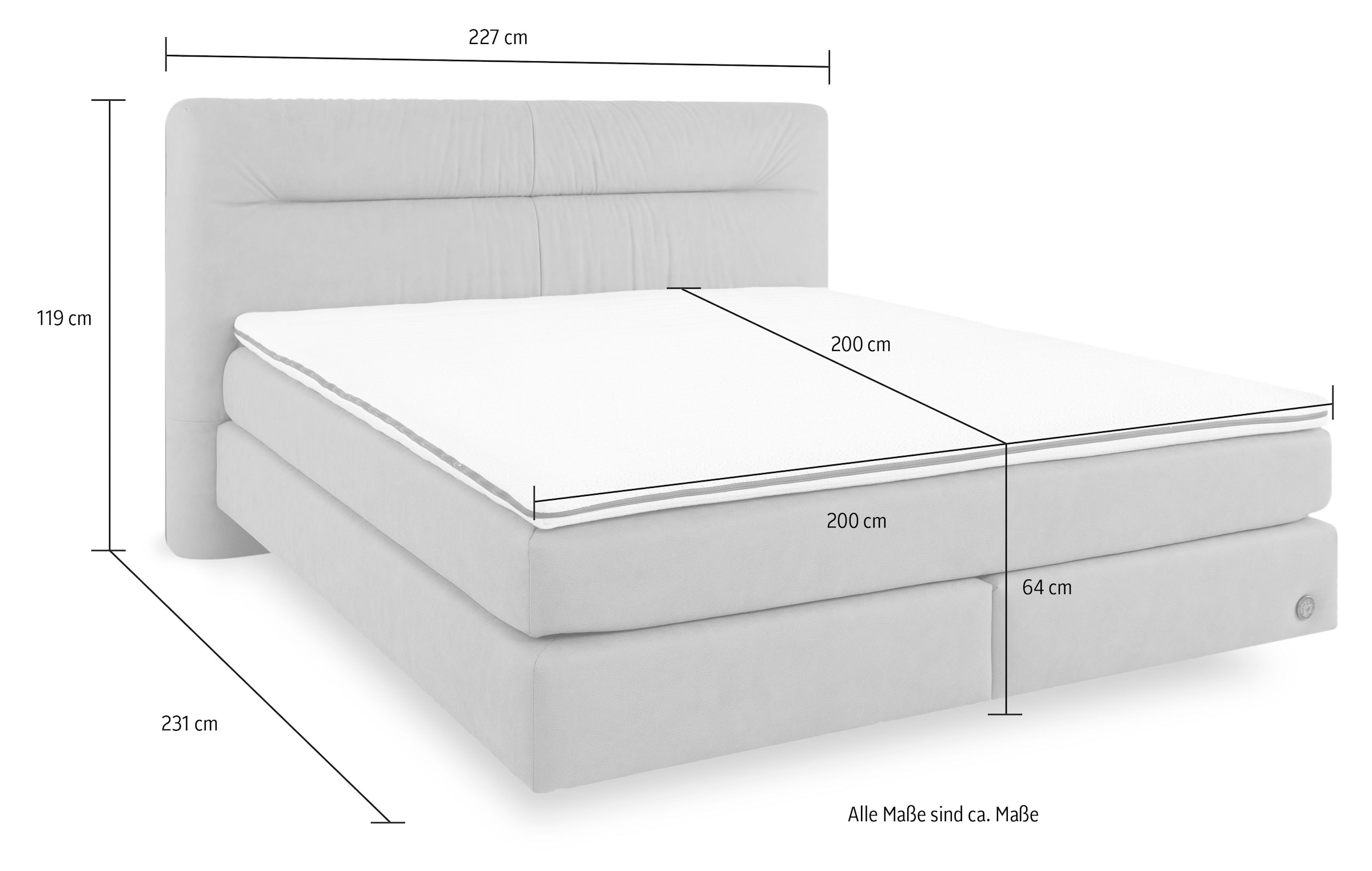 Birkenstock Boxspringbett »Calan«, Kopfteil mit Kreuzstichziernaht, in unterschiedlichen Ausführungen