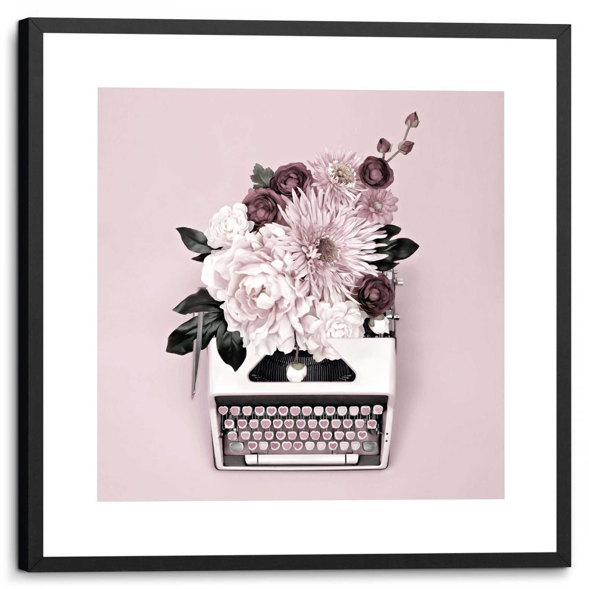 Wandbild »Schreibmaschine Blumen - Gerahmtes Bild«