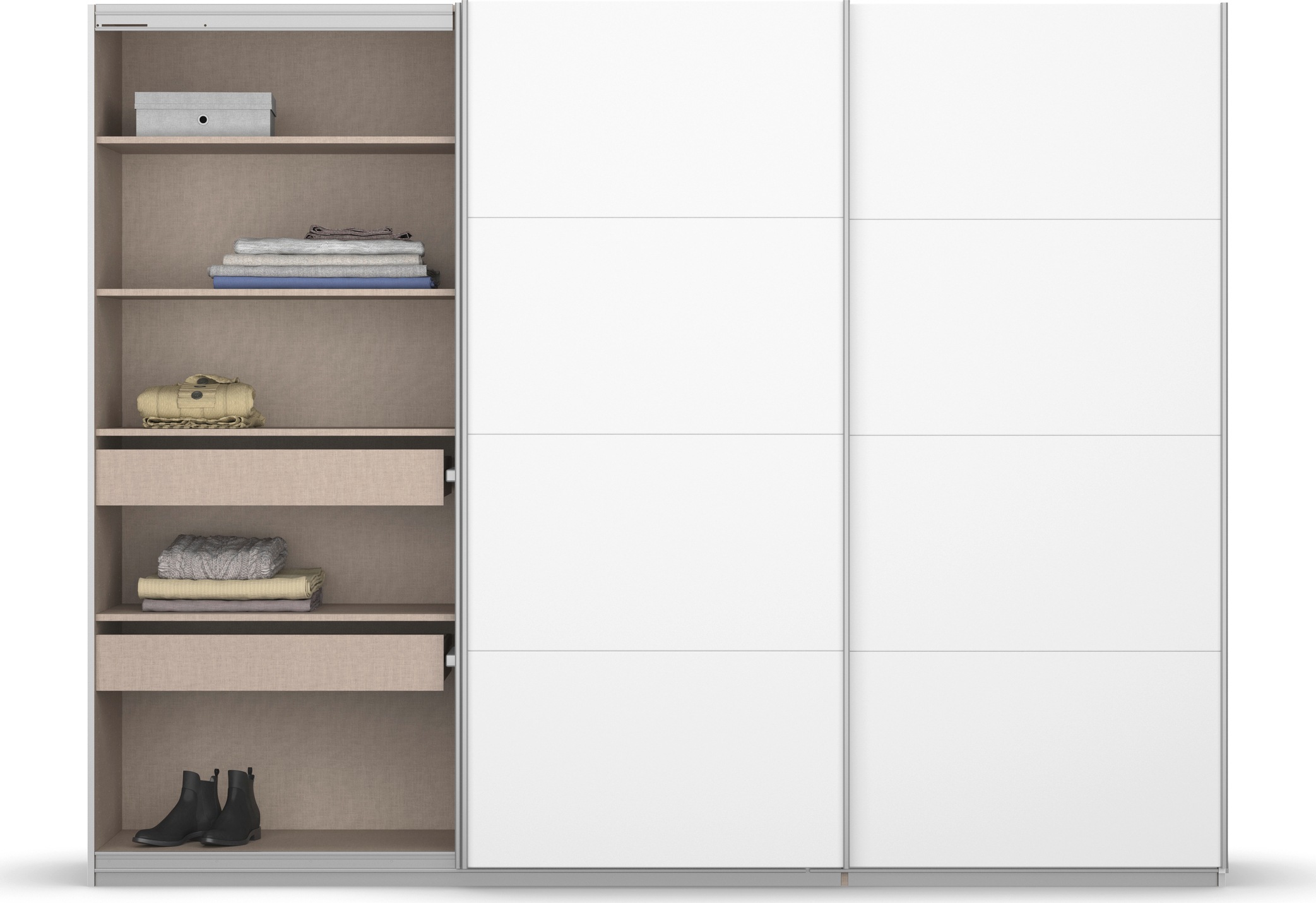 rauch Schwebetürenschrank »Kleiderschrank Schrank Garderobe KOLUNA mit Dekor-Front«, inkl. 2 Innenschubladen sowie extra Einlegeböden MADE IN GERMANY