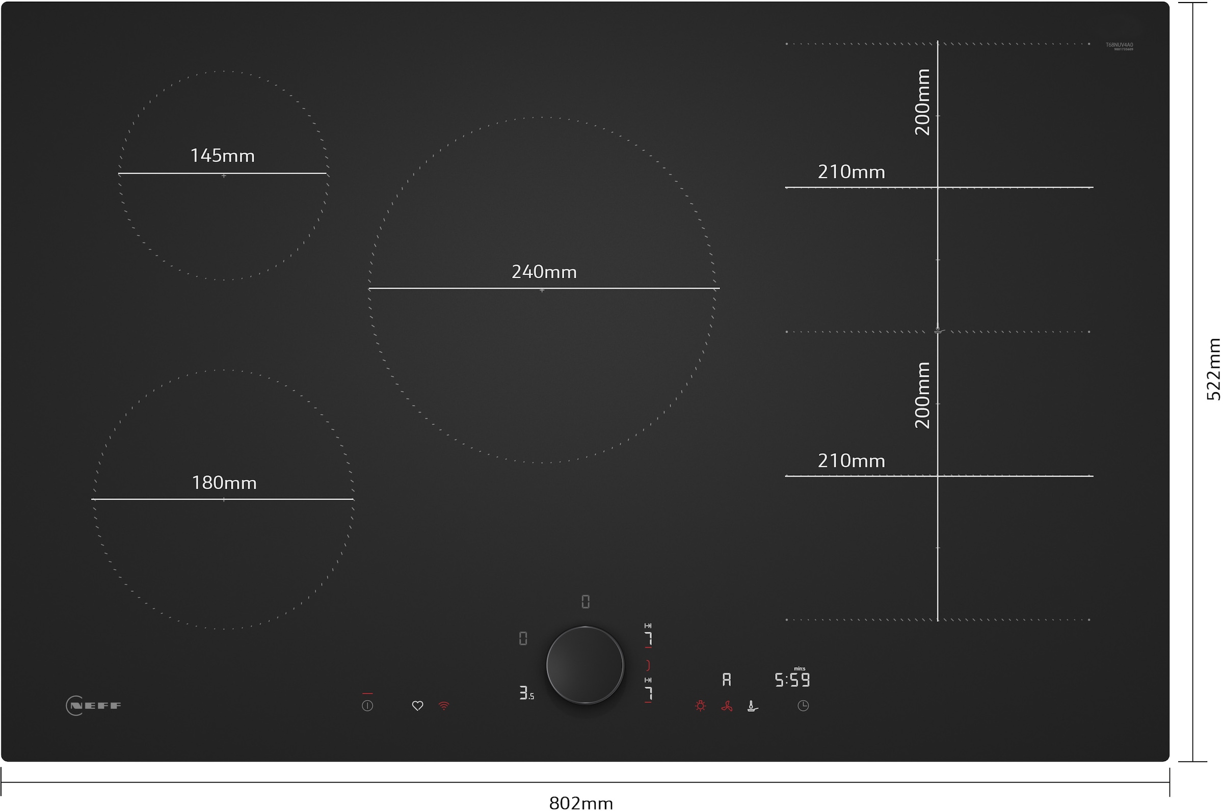 NEFF Induktions-Kochfeld »T68NUV4A0« Flex-Induktionskochfeld im Matt Black Design mit Twist Pad® Steuerung.