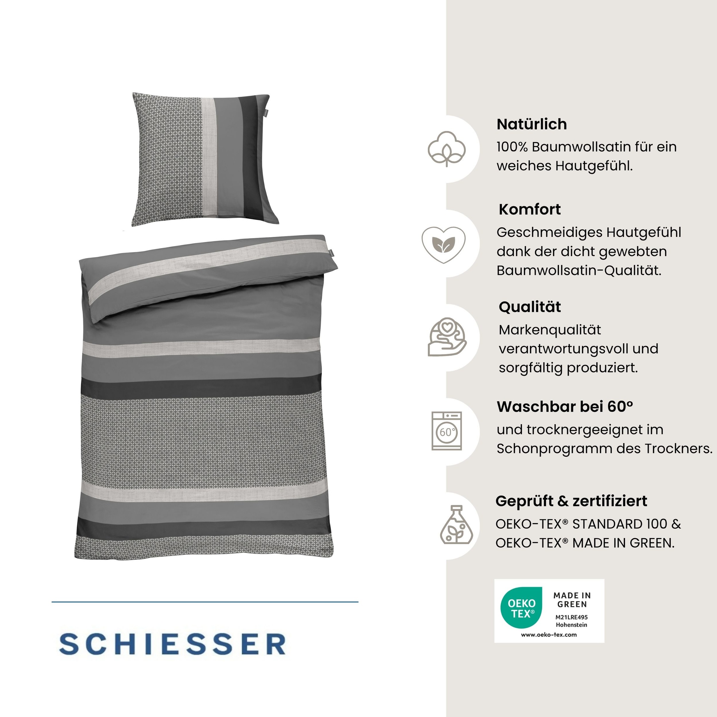 Schiesser Bettwäsche »Dion aus weicher Baumwolle oder Baumwollsatin mit Streifen-Design«