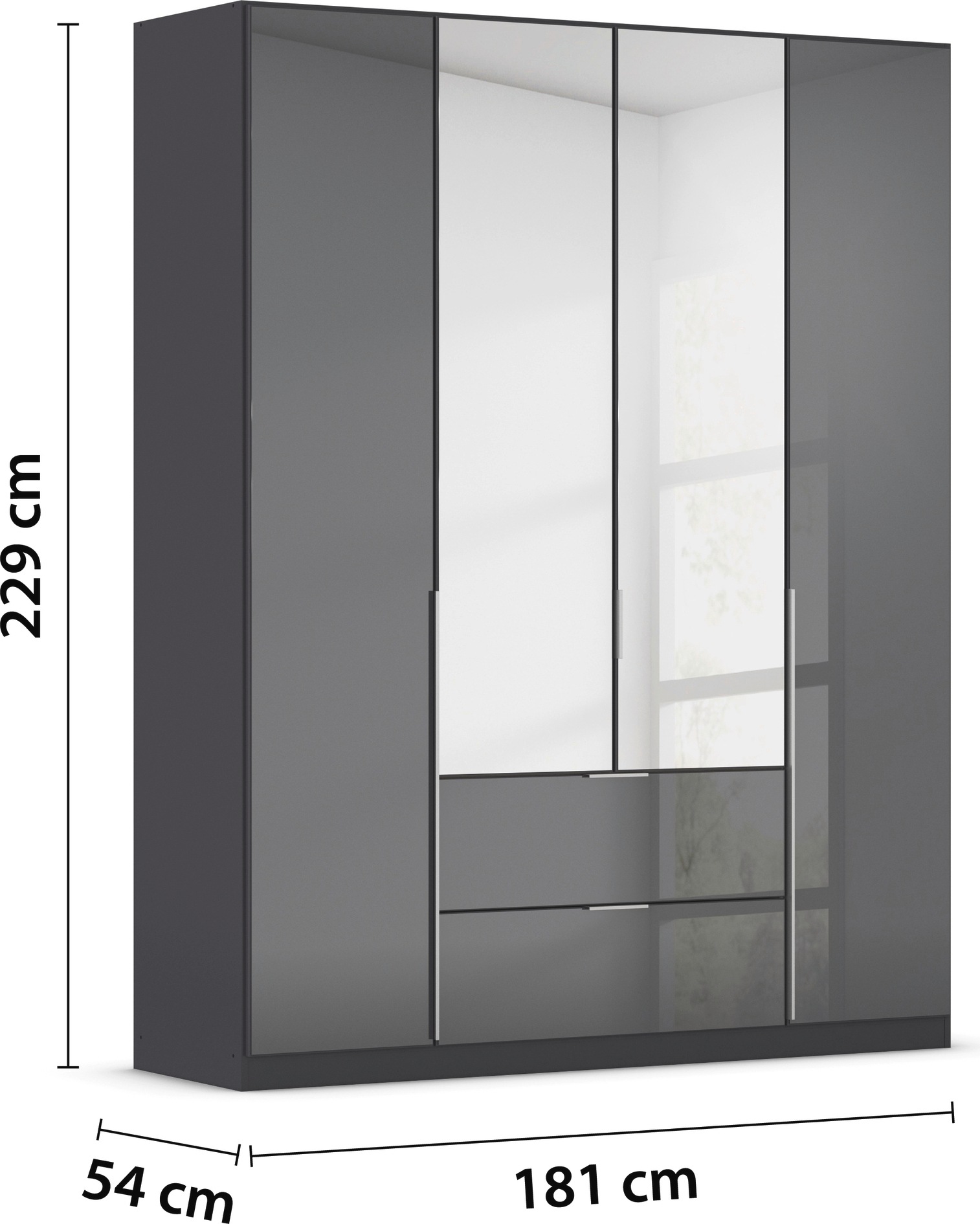 rauch Drehtürenschrank »Kleiderschrank Schrank Garderobe Wäscheschrank Schlafzimmer AGORDO«, (in zwei Griff-Farben mit Glasfront), mit Außenschubkästen, in 6 Breiten und 2 Höhen MADE IN GERMANY