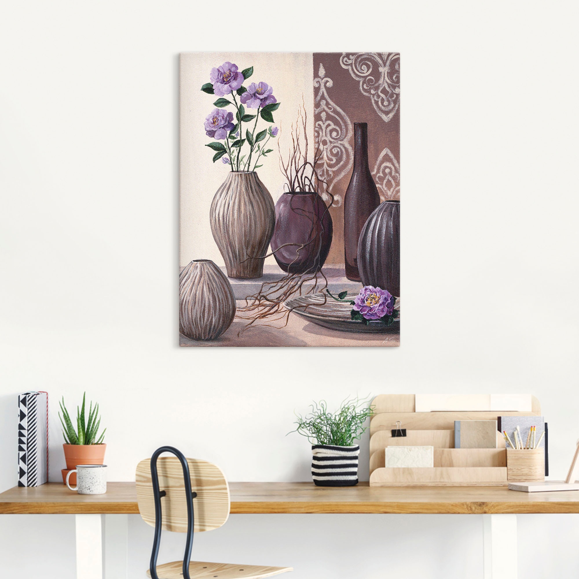 Artland Wandbild »Violette Rosen und braune Vasen«, Vasen & Töpfe, (1 St.), als Leinwandbild in verschied. Größen