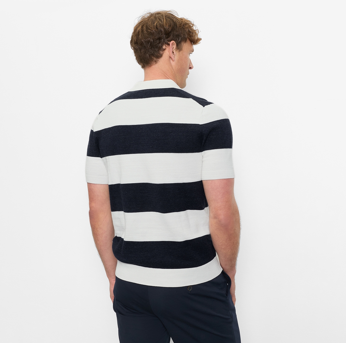 OLYMP Kurzarmshirt mit Block-Streifen und im Strick-Look