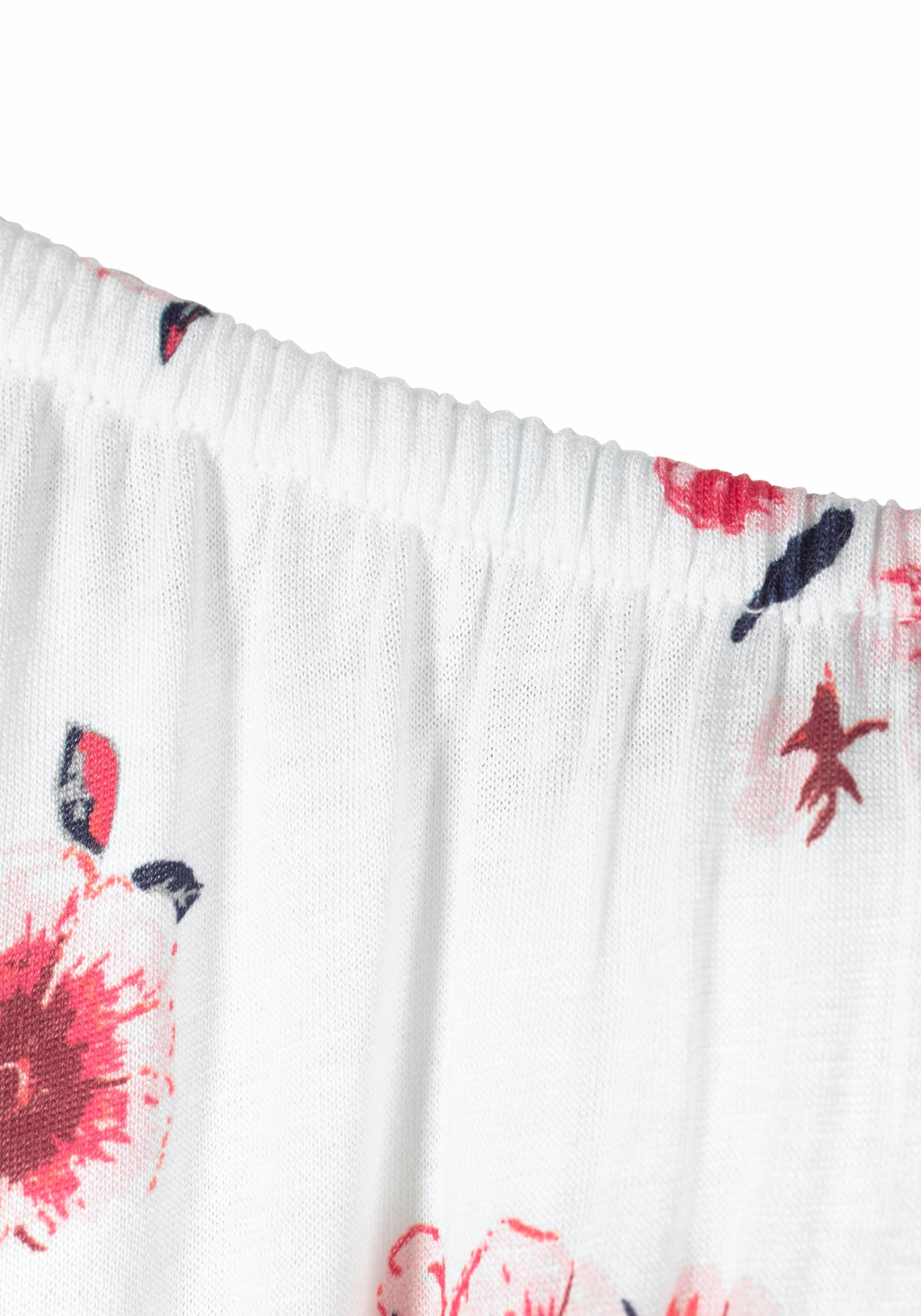 KIDSWORLD Carmenshirt »Viskose-Shirt«, weite Passform, mit Blumenmuster und Aufdruck, Carmenausschnitt