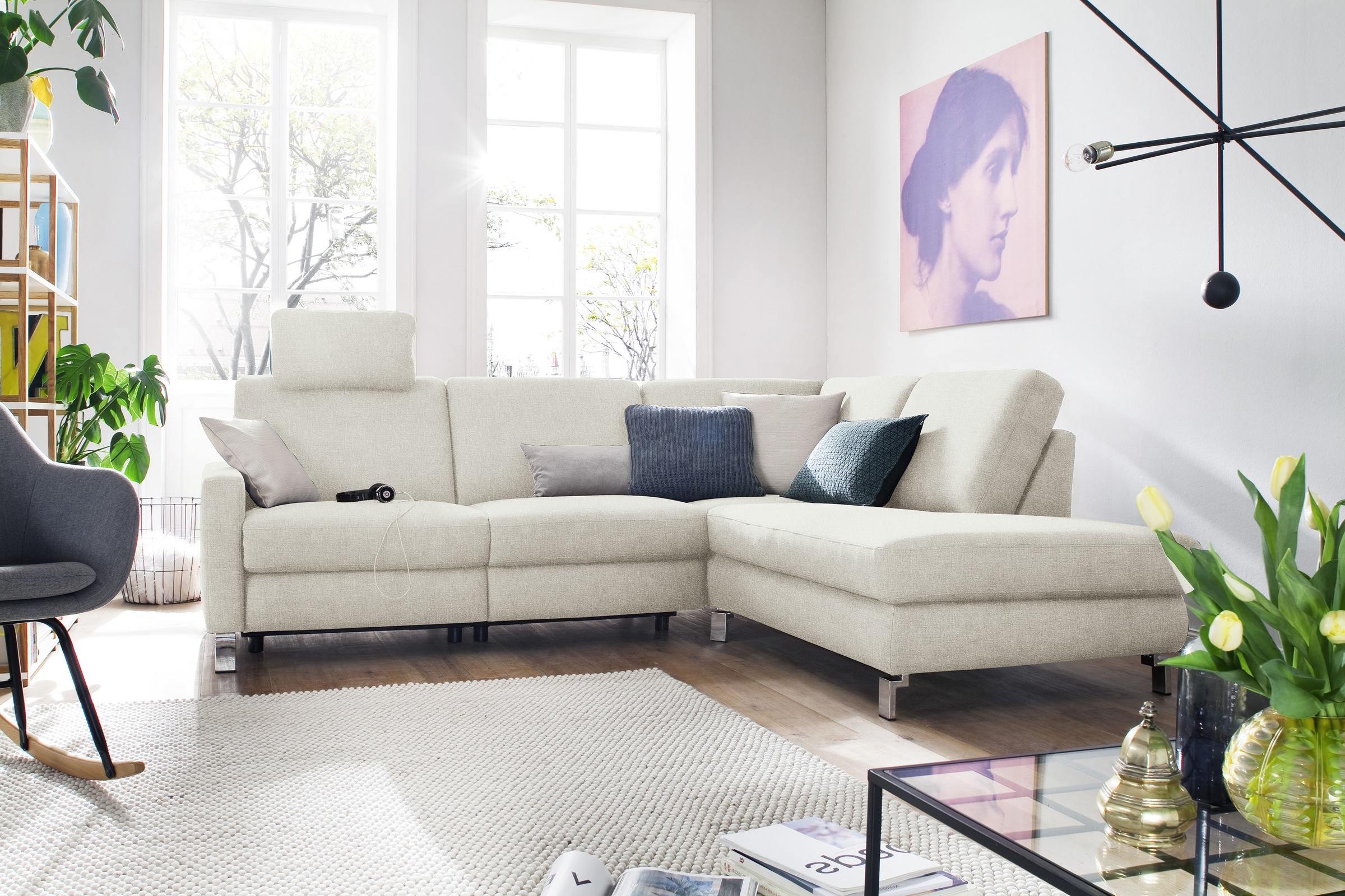 3C Candy Ecksofa "Mainau modern und elegant, mit gutem Sitzkomfort, Breite 257cm, L-Form" wahlweise mit elektrischer Relaxfunktion, Federkern
