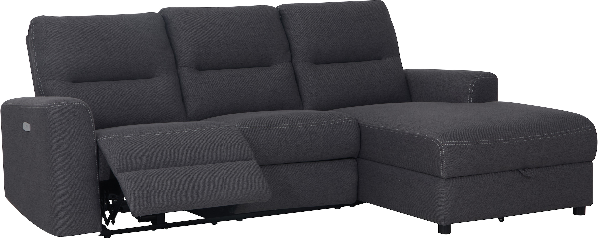 Home affaire Ecksofa »VENOIR, L-Form, 250 cm, manuelle u. elektrische Funktion (m. USB A/C)«, Stauraum unter der Recamiere, 2. Staufach, Federkern