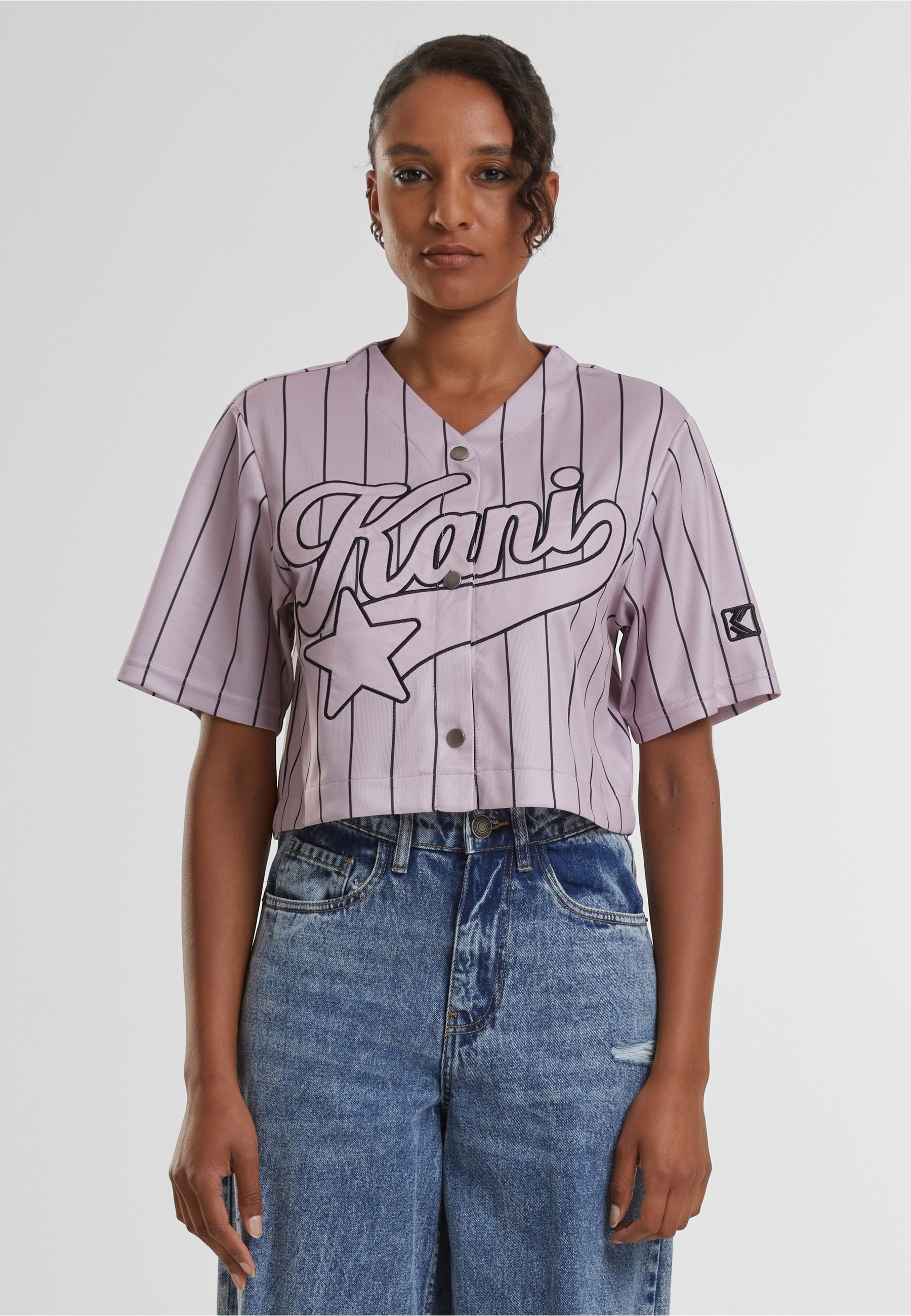 Karl Kani Kurzarmshirt »Karl Kani Karl Kani OG Star Logo Crop Pinstripe Baseball Shirt« 1
