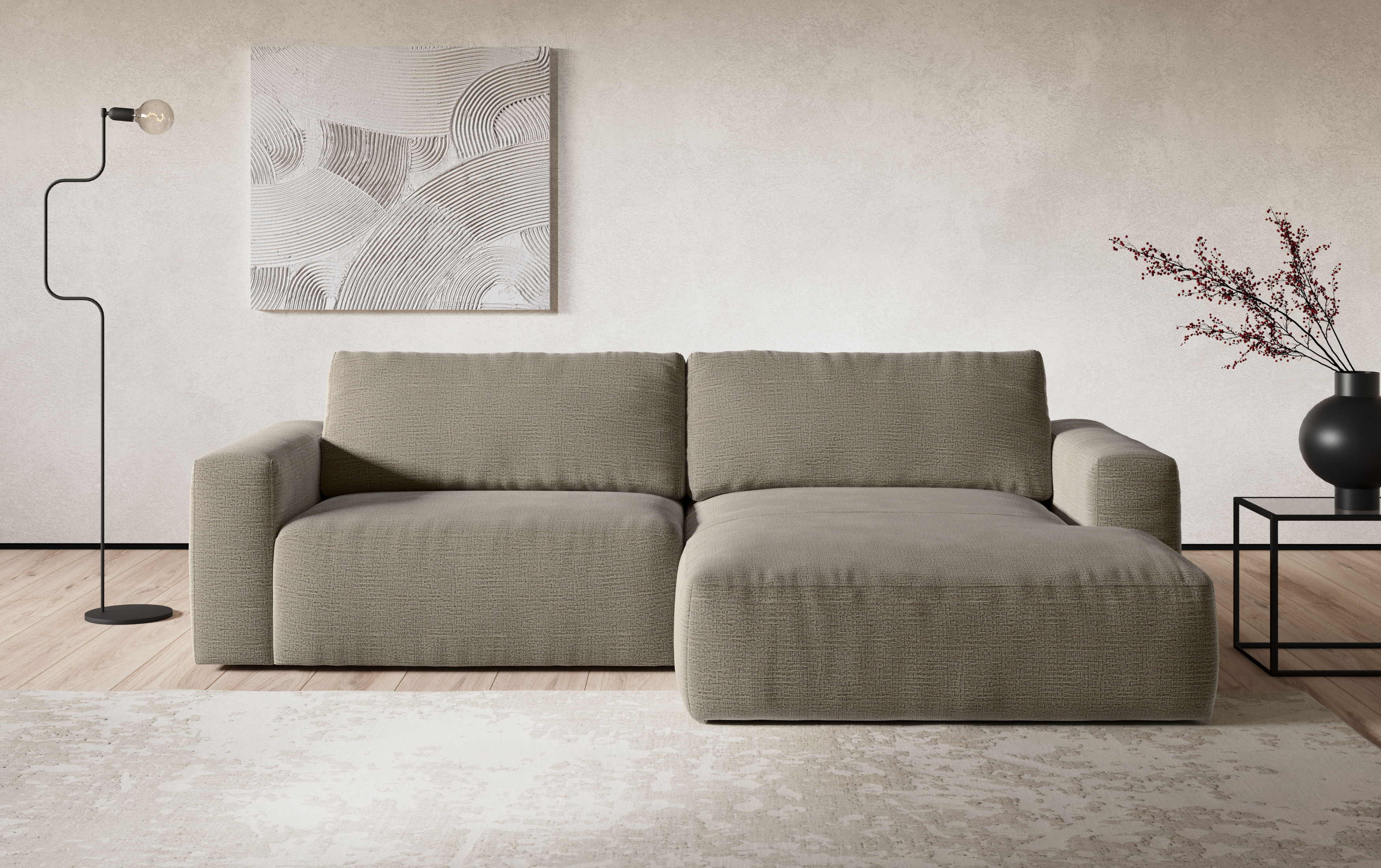COTTA Ecksofa "Lasso L-Form, B: 288 cm, XL Sofa, Top Modern" XL Recamiere B:114 cm, bequeme Wellenunterfederung, viele Stoffe