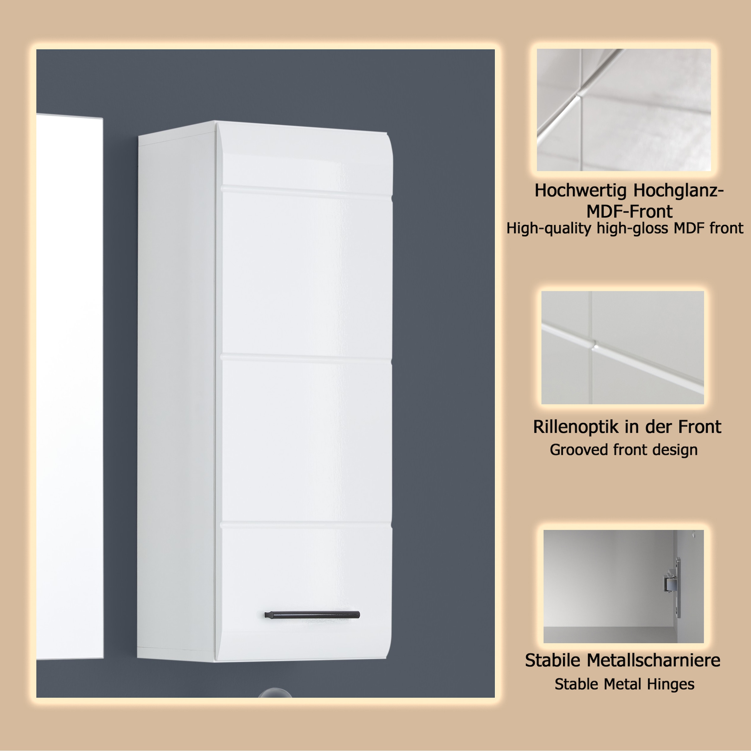 welltime Hängeschrank »Sovana« Badezimmerschrank mit 2 Fächern in Weiß - (B/T/H) 30/24/77 cm
