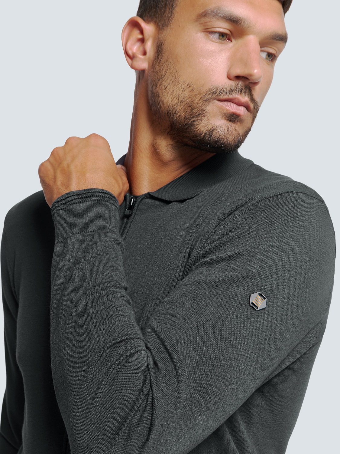 NO EXCESS Rundhalspullover »No Excess Polokragen-Cardigan«