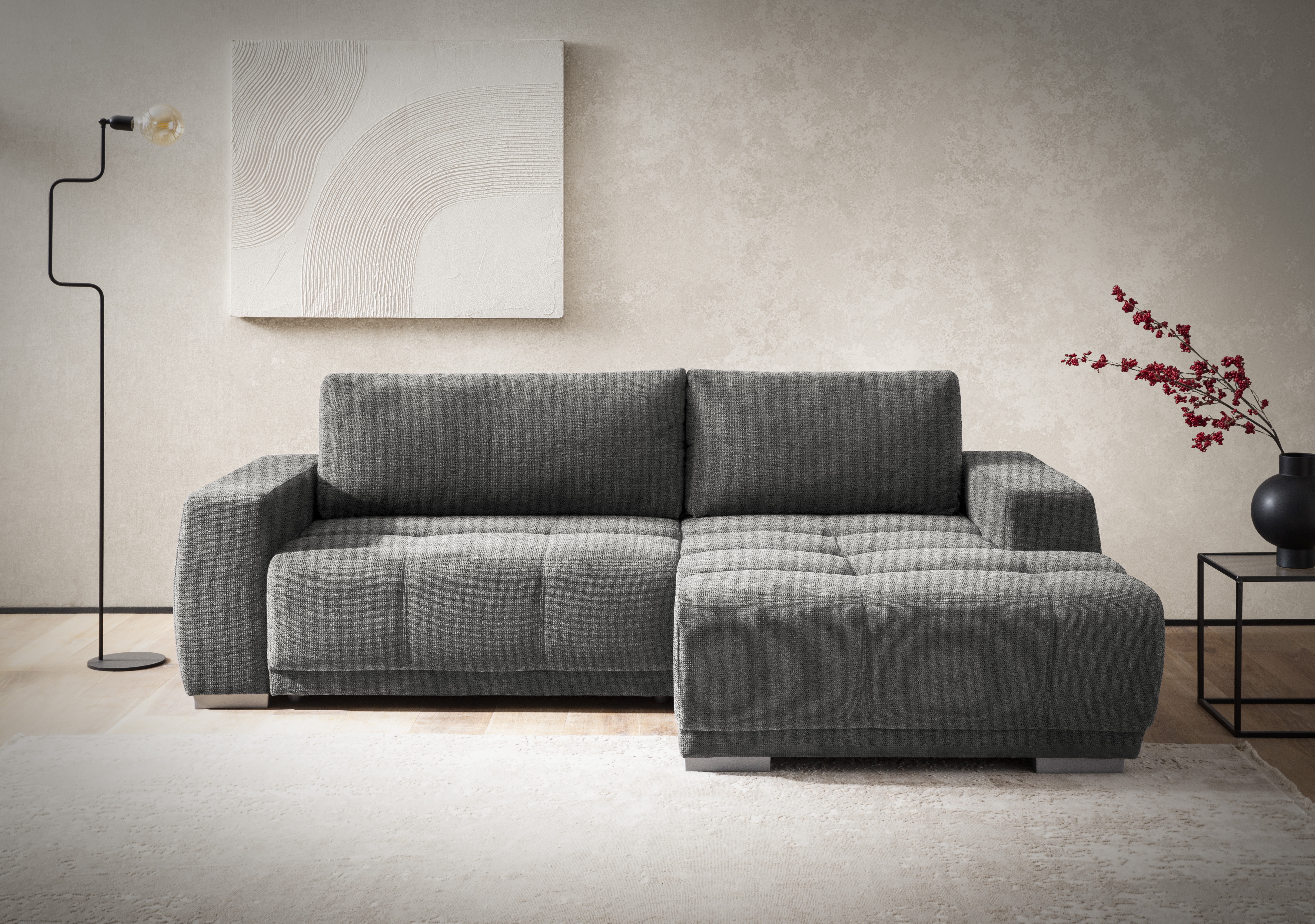 OTTO home Ecksofa "Bolero L-Form, B: 241 cm, bequeme Wellenunterfederung, wahlweise" mit Schlaffunktion und Bettkasten, Liegefläche 187x122cm, Gästebett