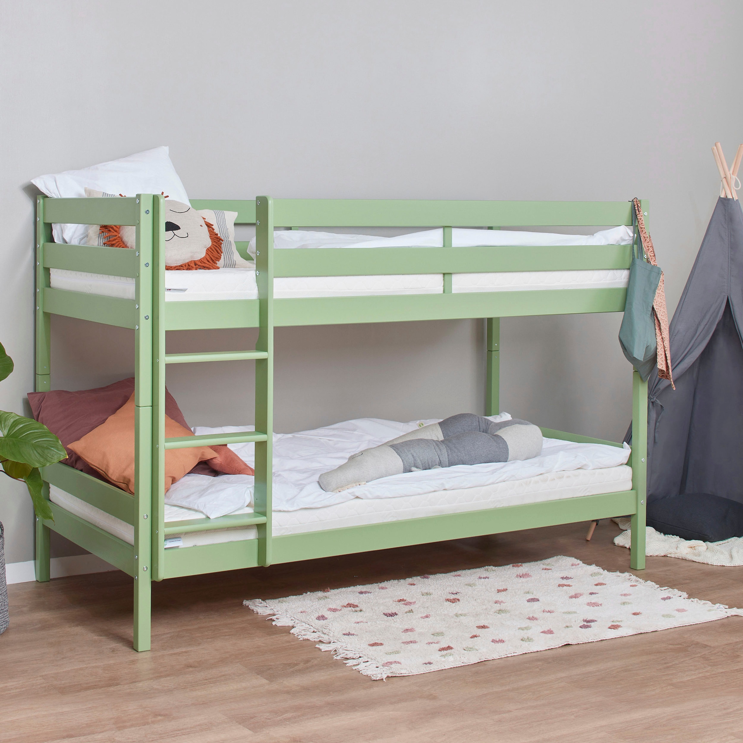 Hoppekids Etagenbett »ECO Comfort Kinderbett 90x200 oder 70x160 aus Massivholz in 4 Farben«, TÜV, FSC und Nordisches Umweltzeichen – wahlweise mit Matratzen