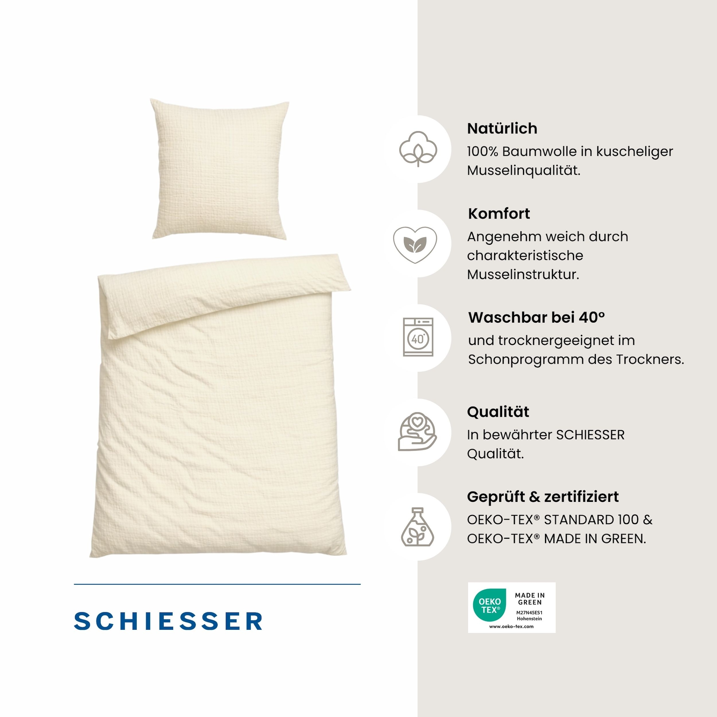 Schiesser Bettwäsche »Molly aus supersofter Musselin-Qualität in gedeckten Farben« 2 Stk. OEKO-TEX® MADE IN GREEN