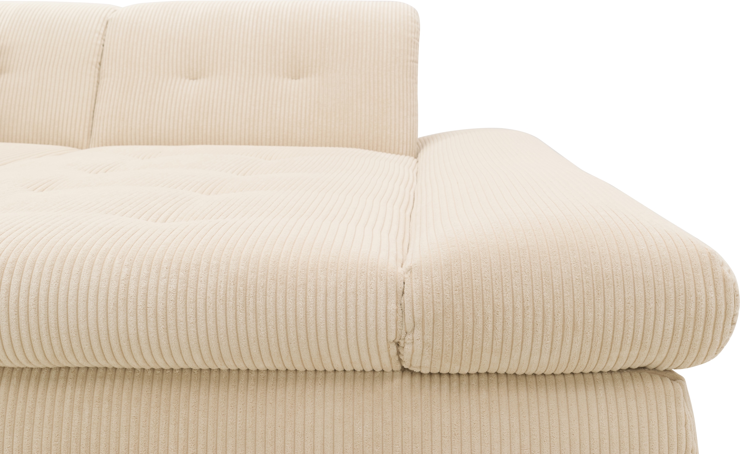 DOMO collection Ecksofa »Moric, L-Form, XXL-Sofa - Breite 300cm«, wahlweise mit Bettfunktion und Armteilverstellung, Cord, Creme