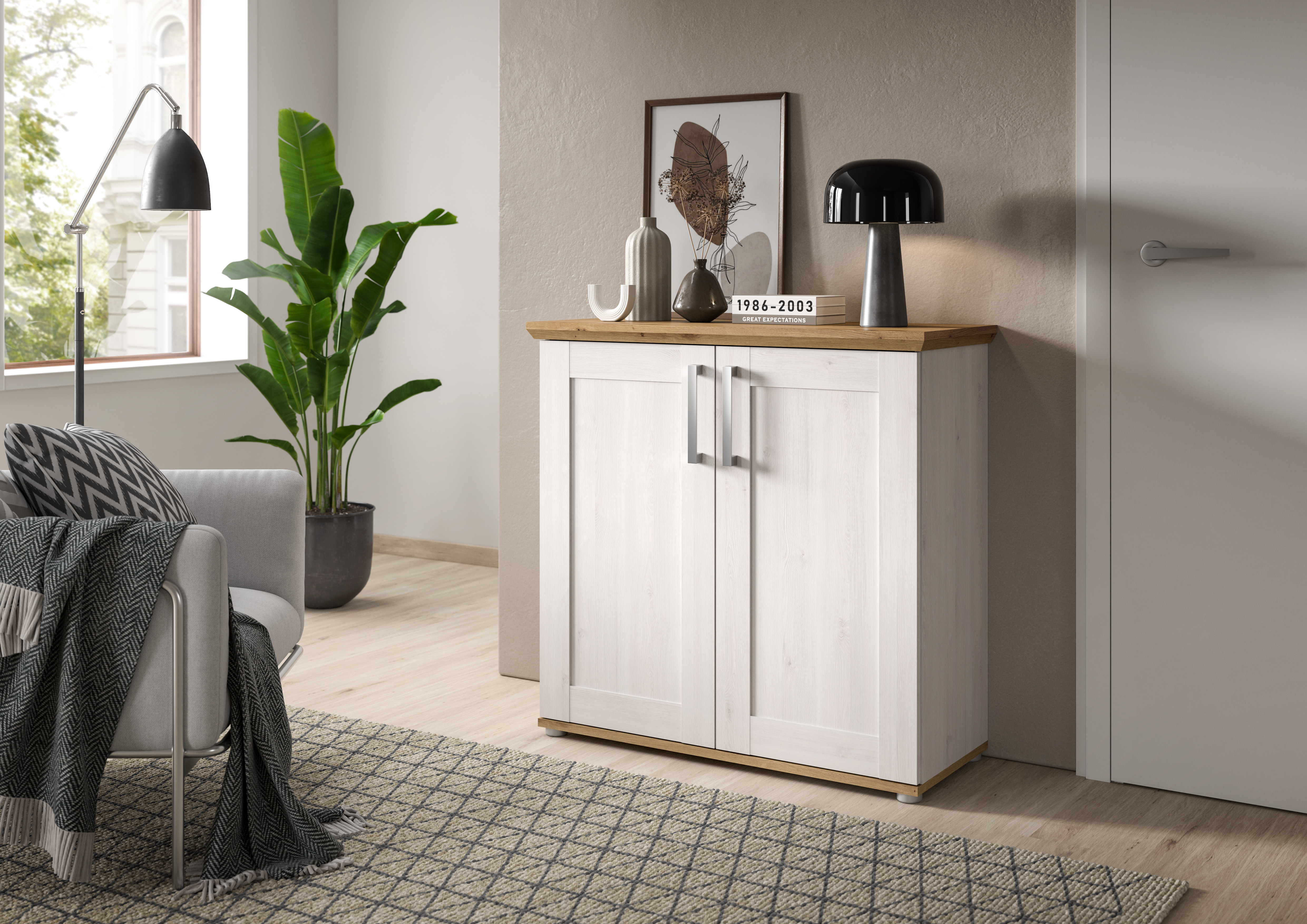 Home affaire Kommode "COSENZA, Breite 95 cm, 2 Türen, 2 Einlegeböden, 3 Fächer" in Landhausoptik, Anrichte, Schrank, Sideboard