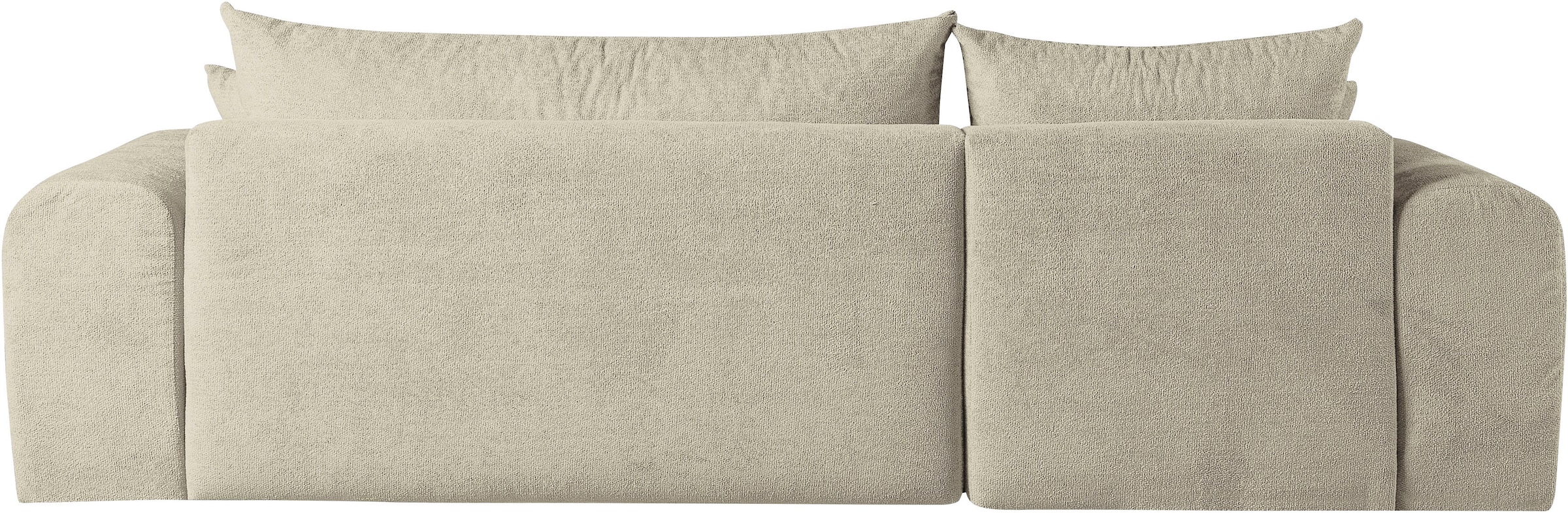 WERK2 Ecksofa »Ewela 265 cm breit organisches Design & Komfort, mit Bett & Bettkasten« Bouclé, L-Form, Schlaffunktion, Bettkasten