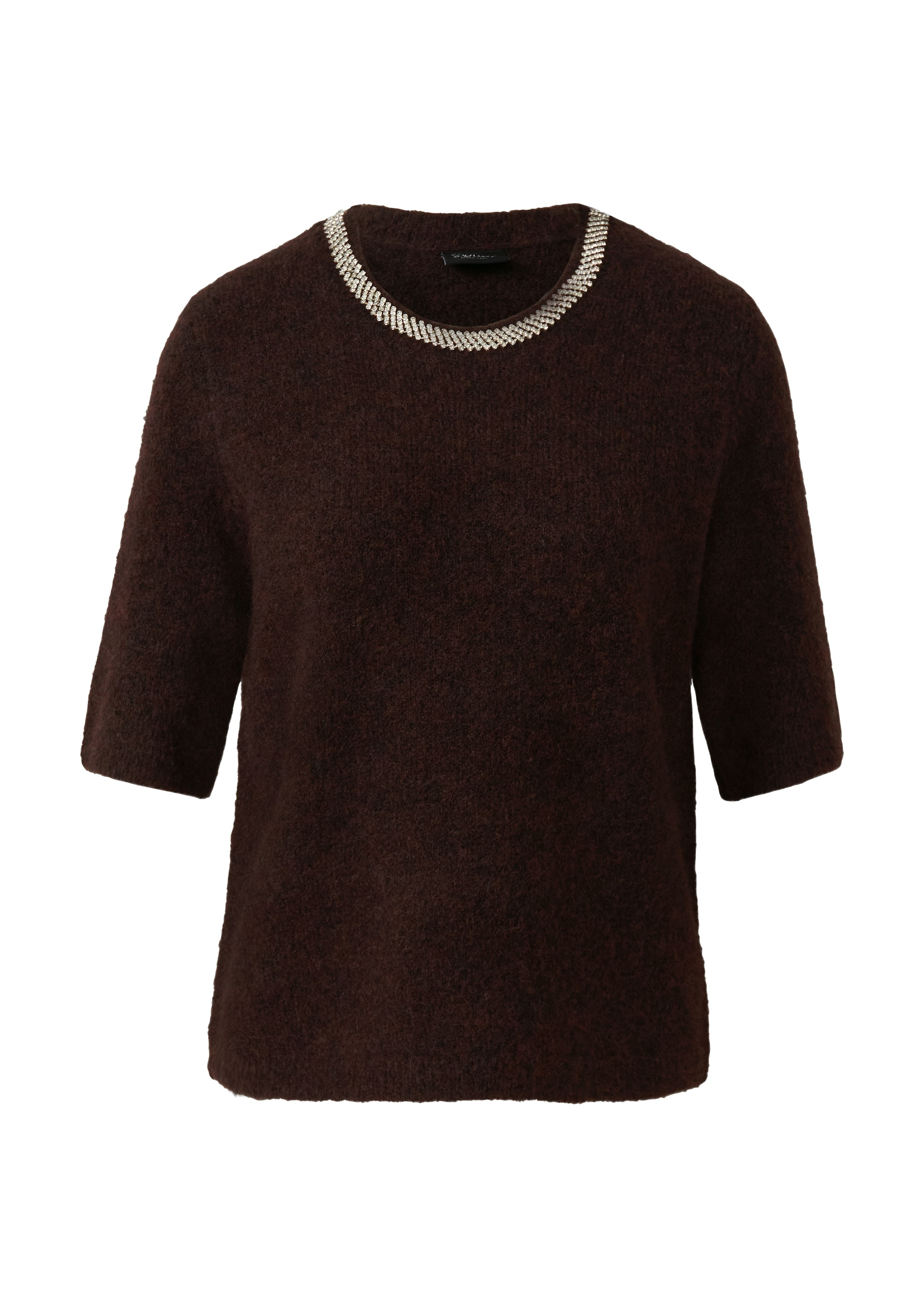 s.Oliver BLACK LABEL Strickpullover halbarm, mit Glitzersteinen besetzter Rundhals