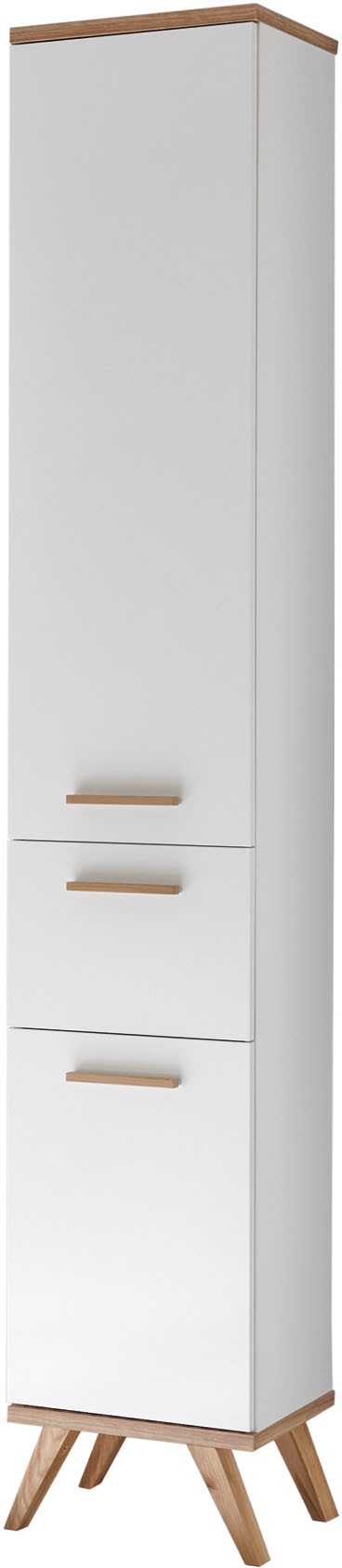 Saphir Badmöbel-Set »Quickset Mineralmarmor-Waschtisch mit LED-Spiegel, Unterschrank«, (7 St.), Hängeschrank, Hochschrank, 6 Türen, 2 Schubladen, 7 Glas-Einlegeböden