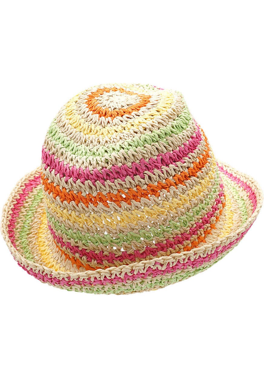 MAXIMO Mädchen Strohhut, bunt, Gr. 51, gestreift, Materialmix, Hüte, leicht, mehrfarbig, bequem, mit Schirm