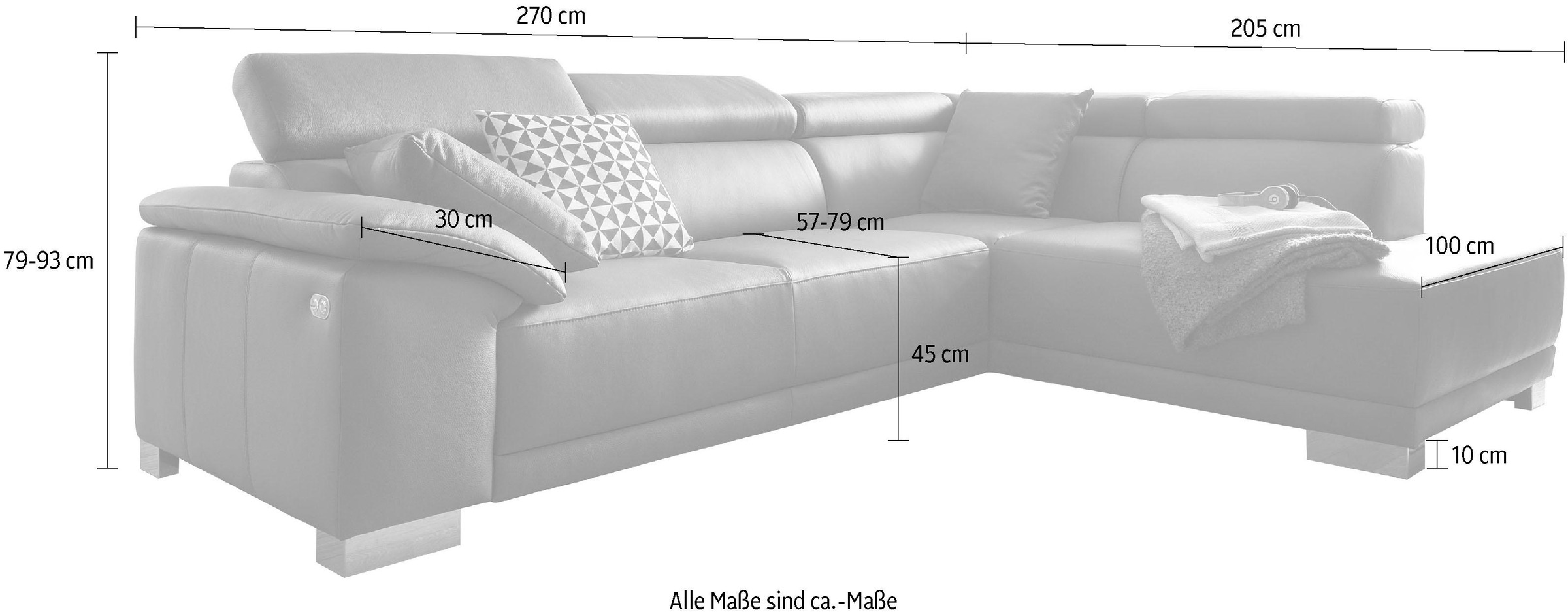 3C Candy Ecksofa »Menorca modern und bequem, OTTOs Choice, L-Form«, Kopfteilverstellung, wahlweise elektronischer Sitzvorzug, in Dickleder