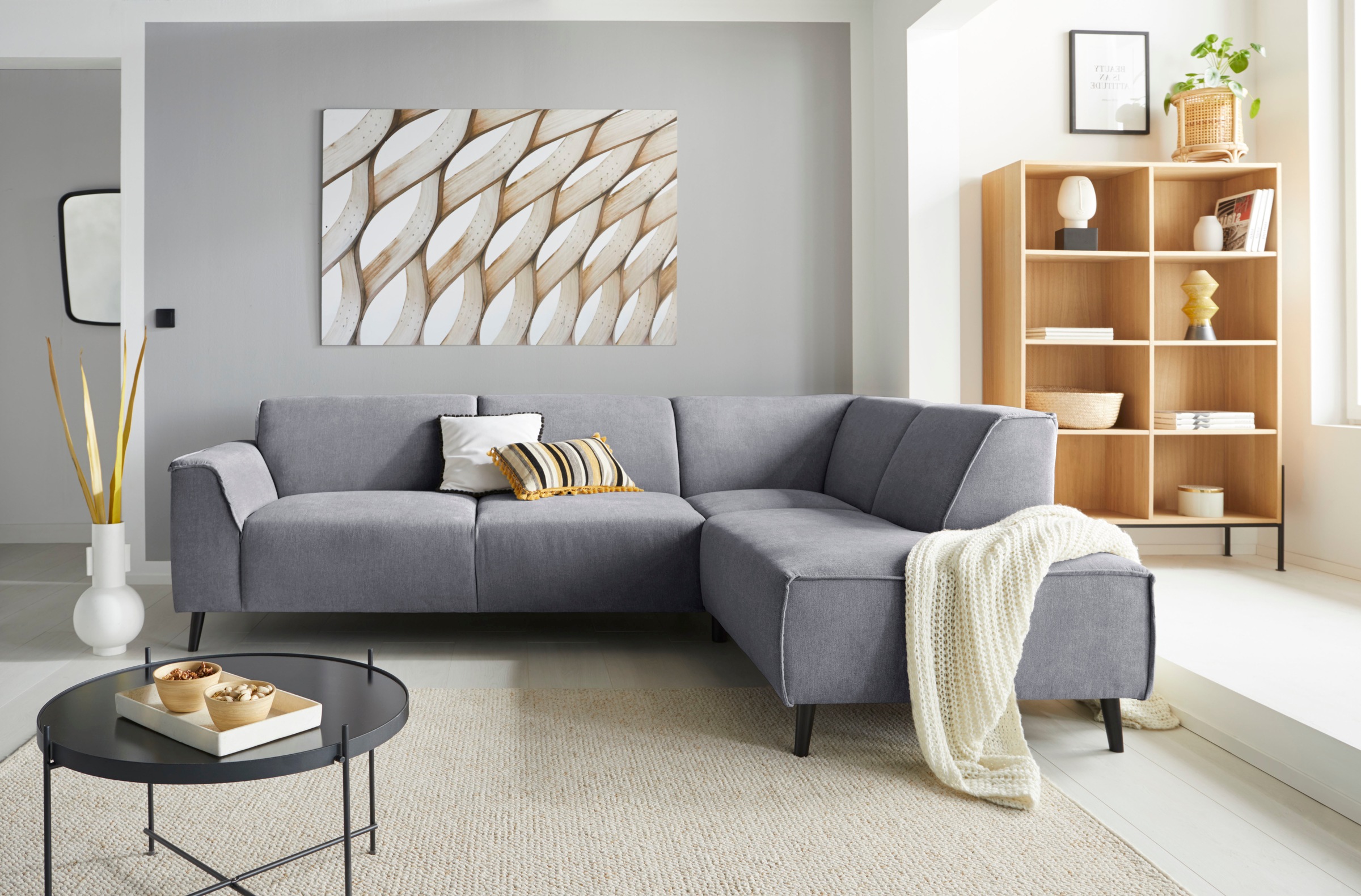 DOMO collection Ecksofa "Amora, bequem und zeitlos, L-Form" mit Federkern, Fußhöhe passend für gängige Saugroboter