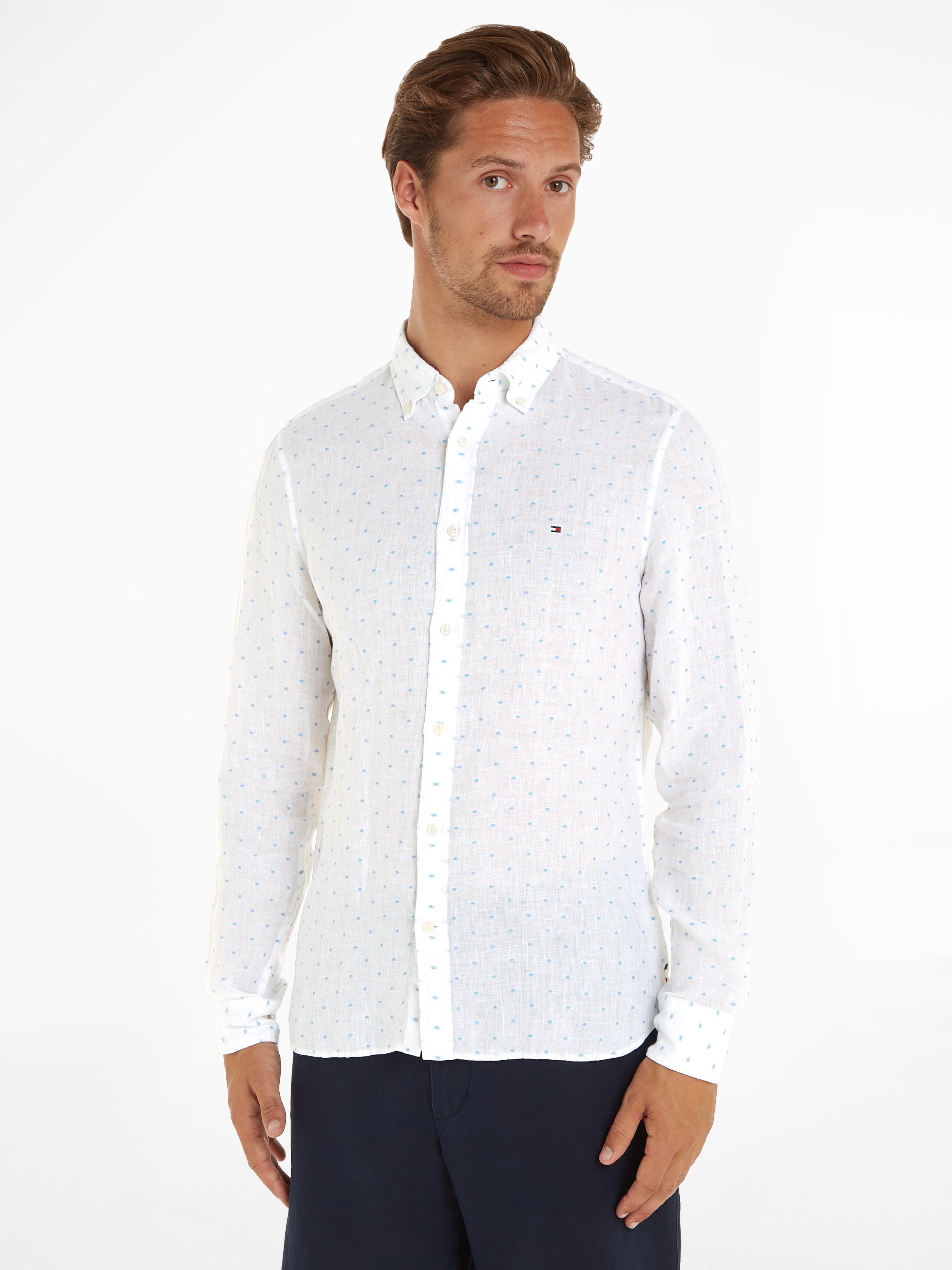 Tommy Hilfiger Langarmhemd "LINEN FIL COUPE Slim Fit SHIRT" modisch gepunkt günstig online kaufen