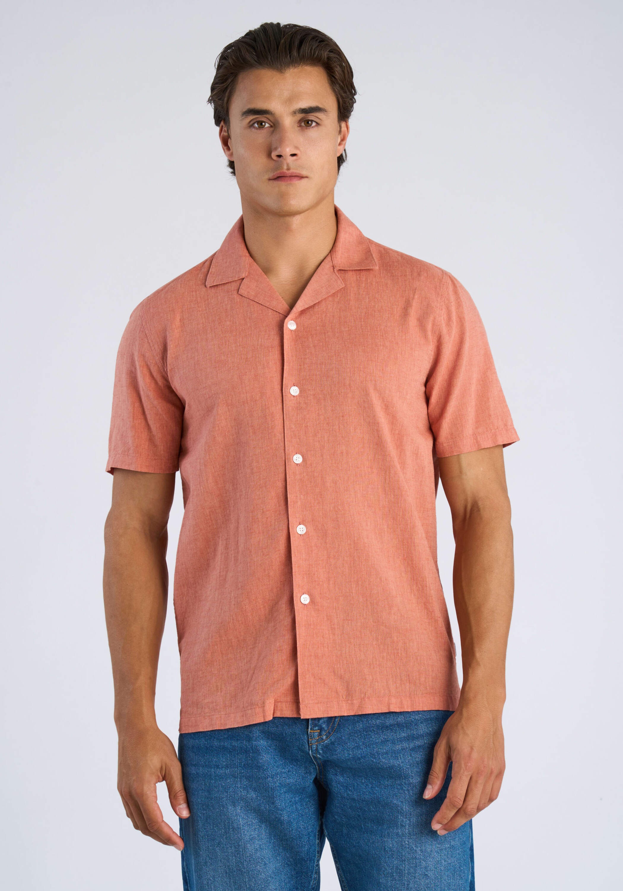 Leinenhemd LINDBERGH "Leinenhemd Relaxed Fit", Herren, Gr. XXL, Normalgrößen, soft coral, Obermaterial: 55% Leinen, 45% Baumwolle, Hemden