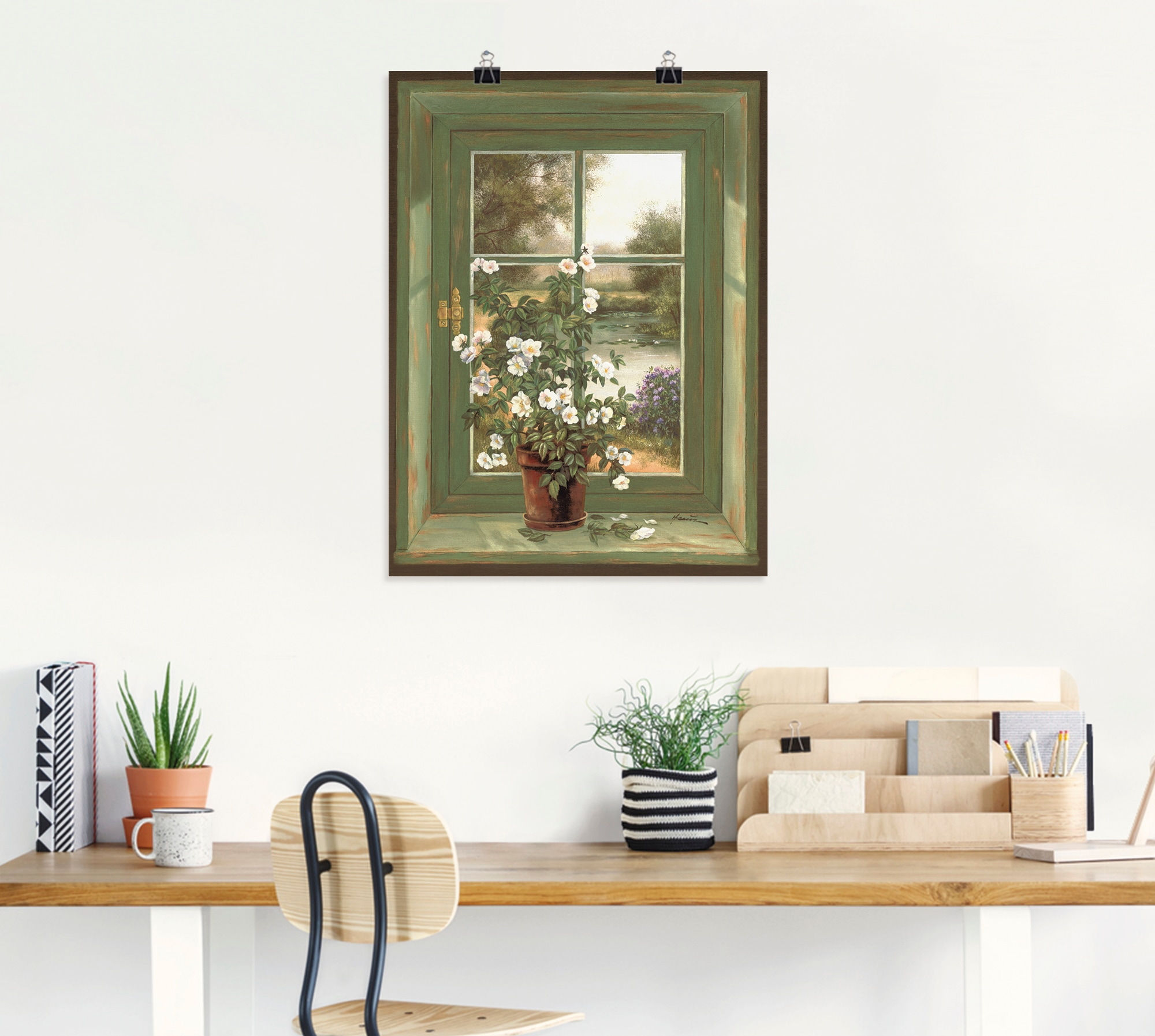 Artland Wandbild »Wildrosen am Fenster«, Arrangements, (1 St.), als Alubild, Outdoorbild, Leinwandbild, Poster, Wandaufkleber
