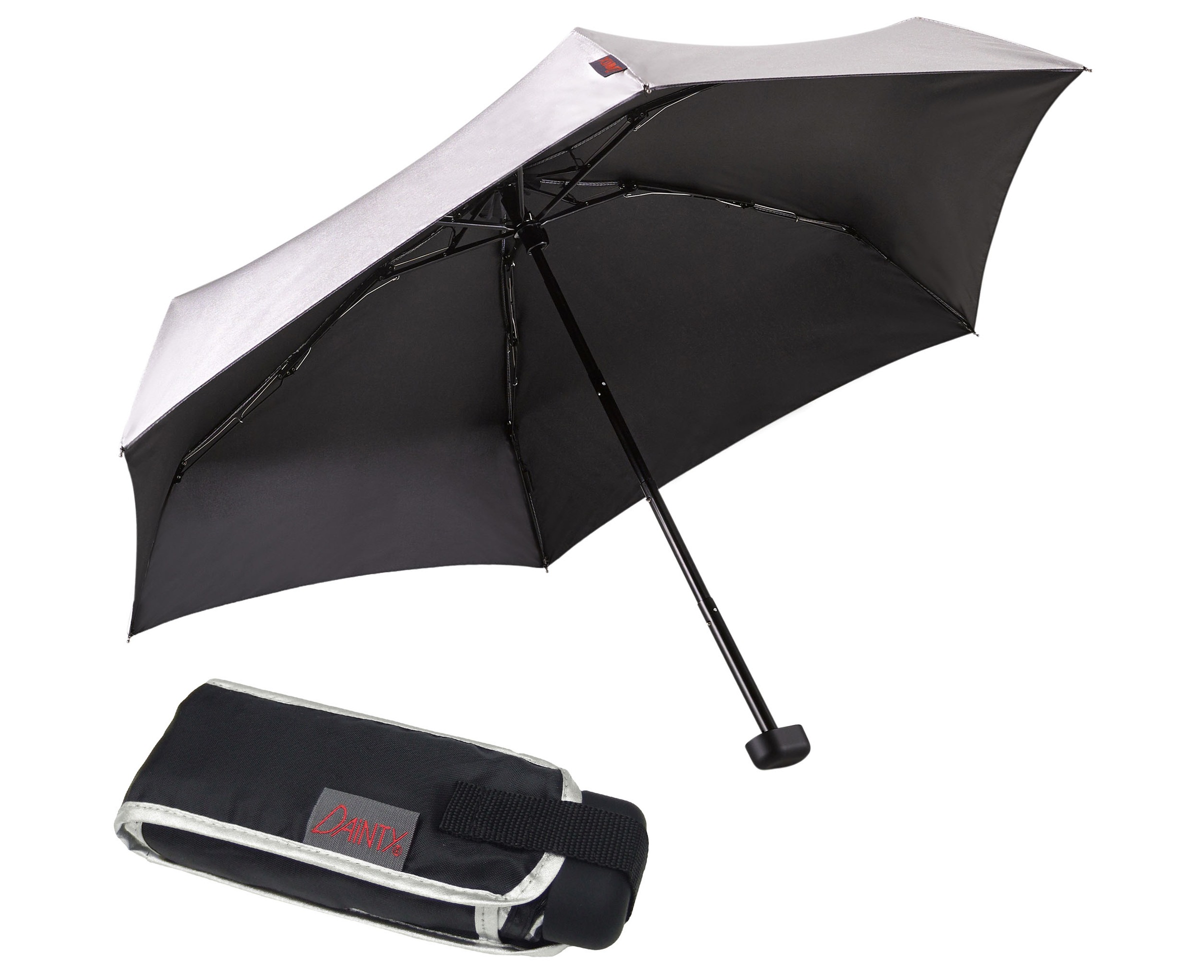 EuroSCHIRM® Taschenregenschirm »Dainty, silber«, besonders leicht, super flach und extra klein, mit UV-Schutz 50+