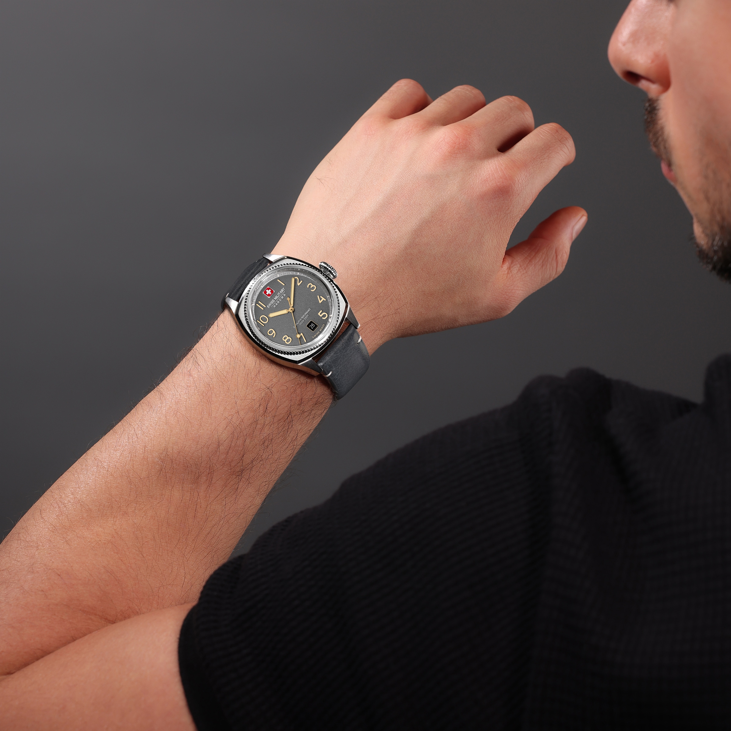 Swiss Military Hanowa Quarzuhr »Condor« Armbanduhr, Herrenuhr, Swiss Made, Lederarmband, analog, Tag