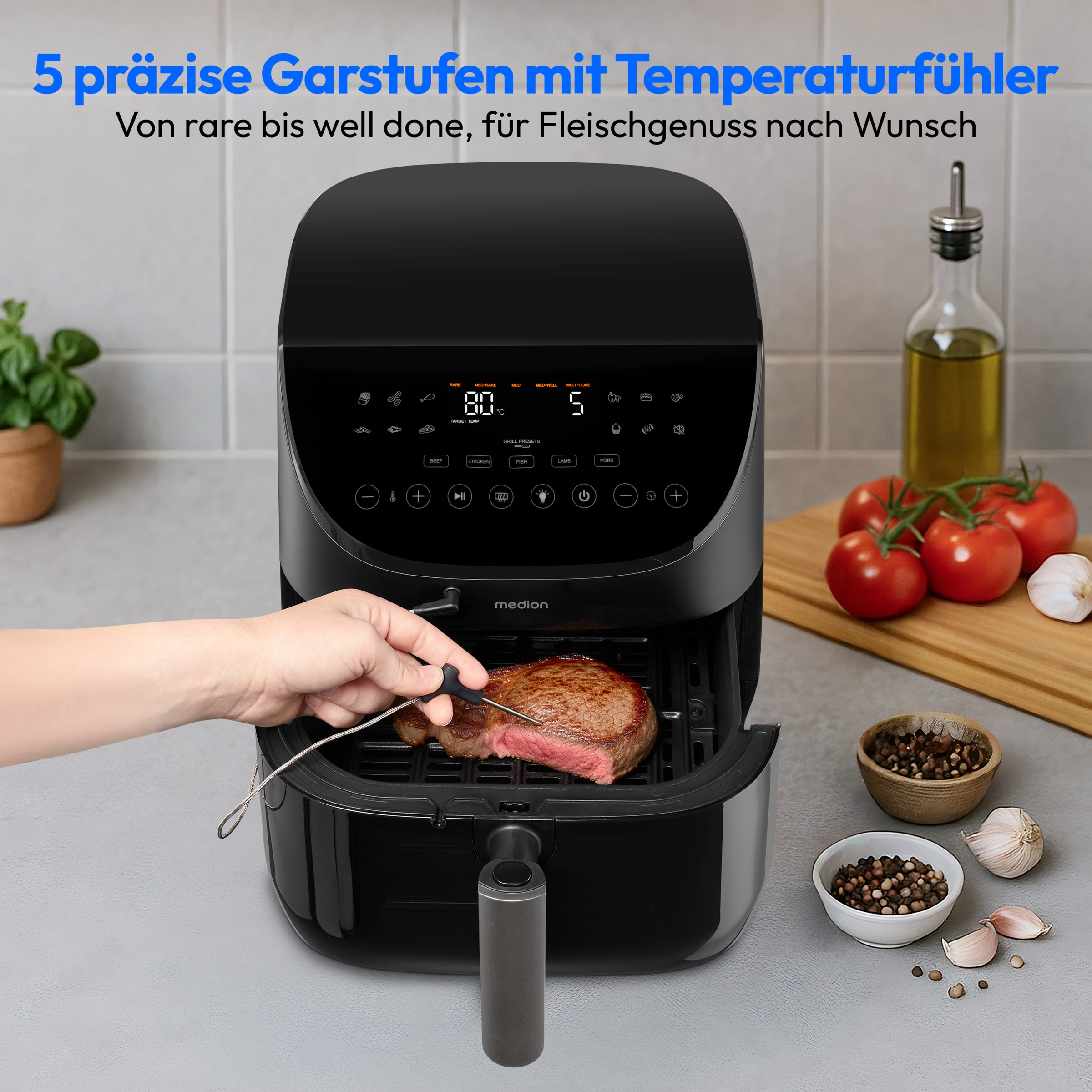 Medion Heißluftfritteuse "MD13060" 1700 W Temperaturfühler, DC-Motor, leise günstig online kaufen