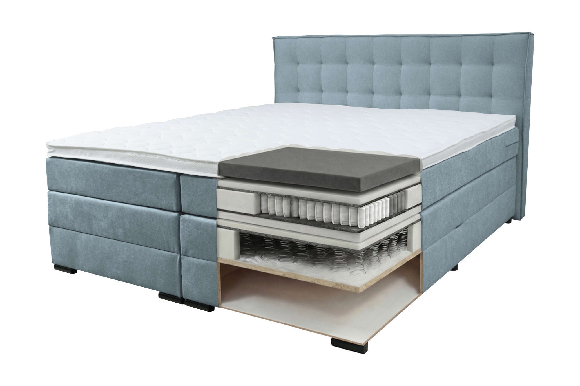 Home affaire Boxspringbett »Köln, Doppelbett, Polsterbett, Federkernbett, Komforbett, 160, 180 cm« inkl. Topper, zwei Bettkästen, Taschen-Federkernmatratze, Härtegrad 3