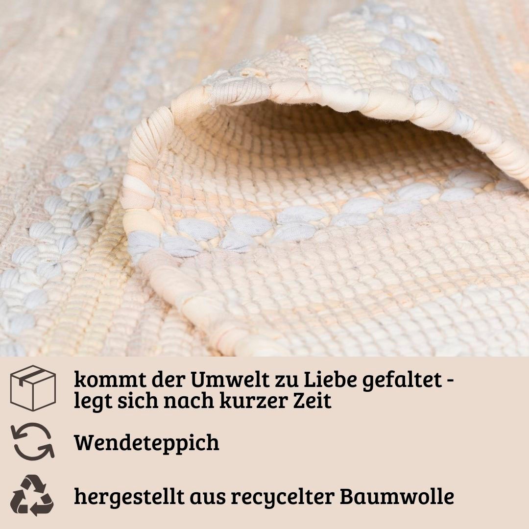 Home affaire Teppich »Nickelberg«, rechteckig, 90% Baumwolle, handgewebt, mit Fransen, aus recycelten Materialien