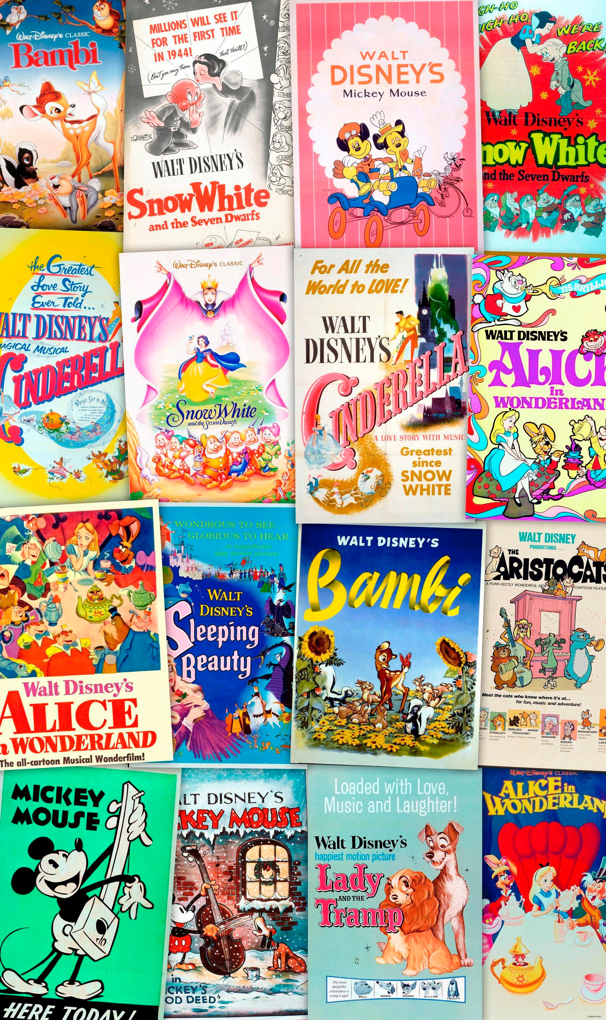 Komar Vliestapete "Digitaldruck Vlies - Disney Movie Posters Retro Girls" bedruckt glatt Kinderzimmer