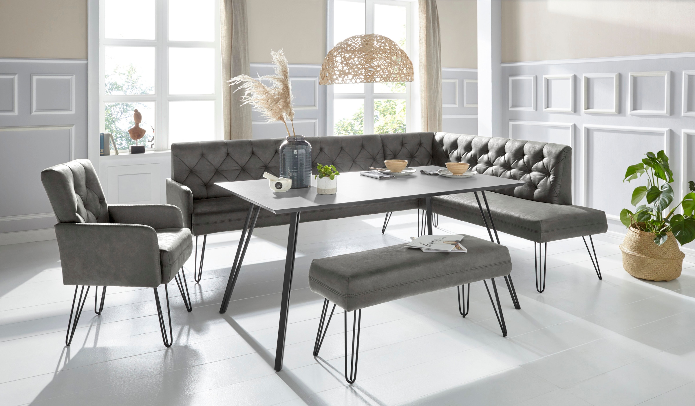 exxpo - sofa fashion Eckbank »Doppio, Chesterfield Optik, komfortabel und bequem, hohe Designfüße«, Frei im Raum stellbar