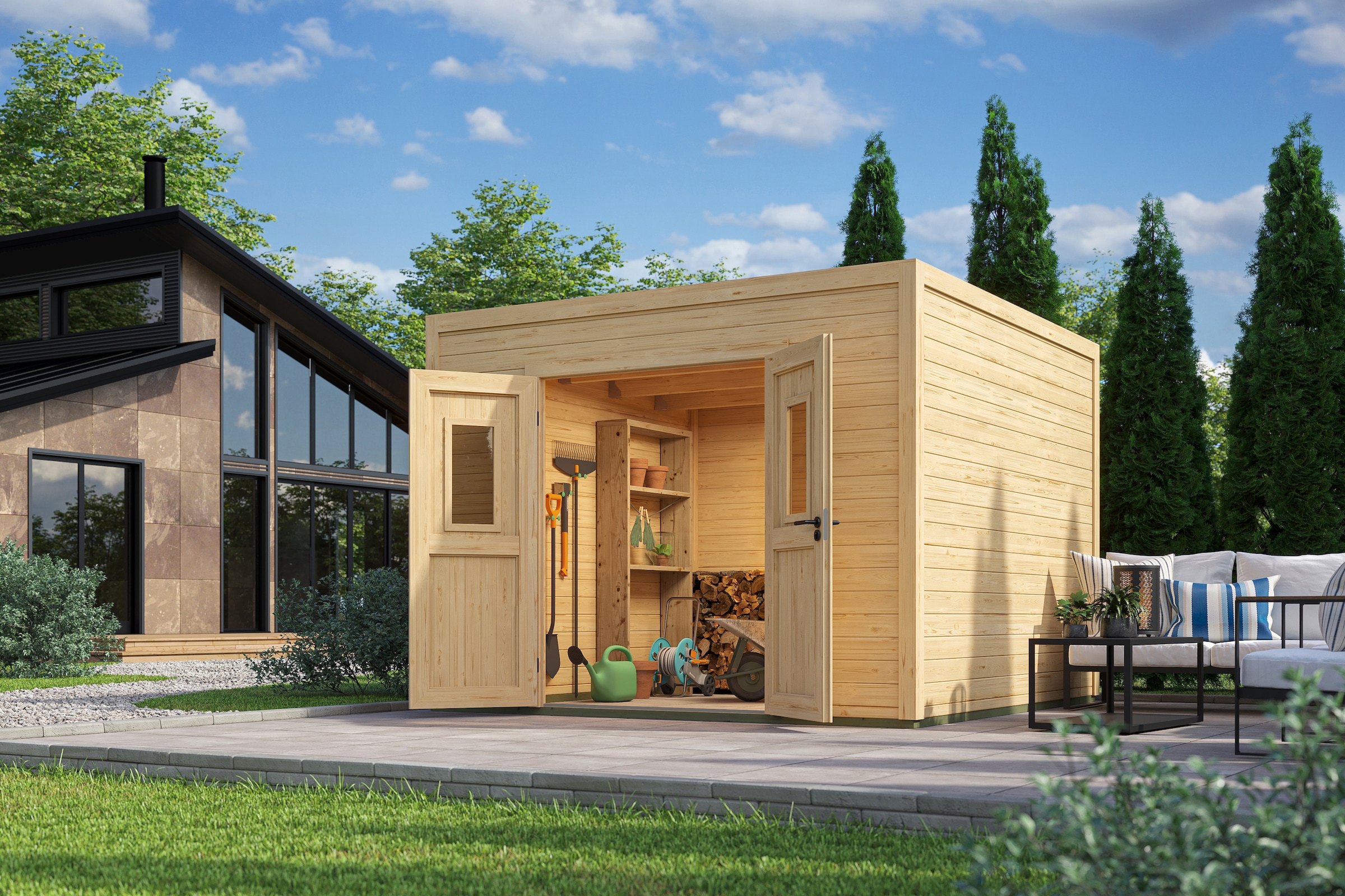 Nordic Holz Gartenhaus "Felix 3", kleiner stilvoller Schuppen mit Flachdach günstig online kaufen