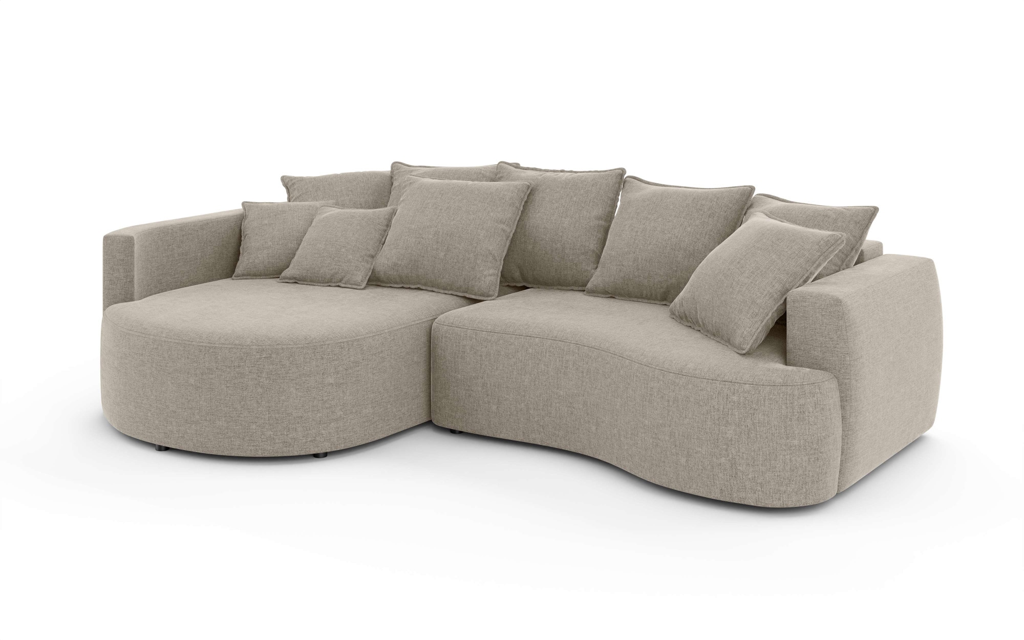 INOSIGN Ecksofa »Kahekili, Schlafsofa mit Bettkasten, Maße B/T/H: 255/181/90/ cm«, L-Form mit Wellenunterfederung, 7 Rückenkissen und 2 Zierkissen