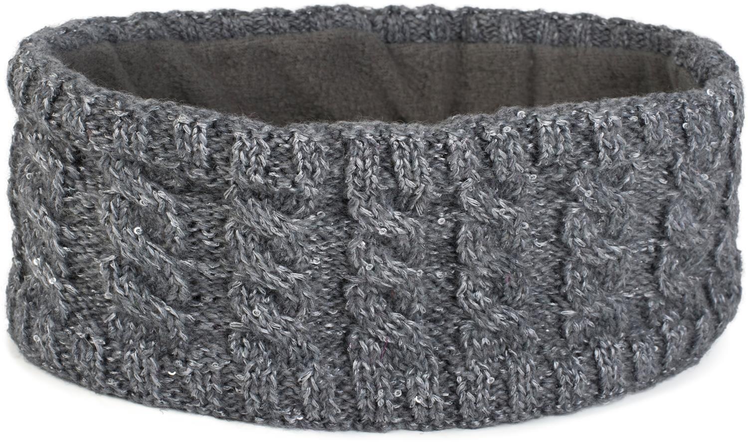 styleBREAKER Stirnband "Strick Stirnband Zopfmuster Pailletten" 1 Stk.