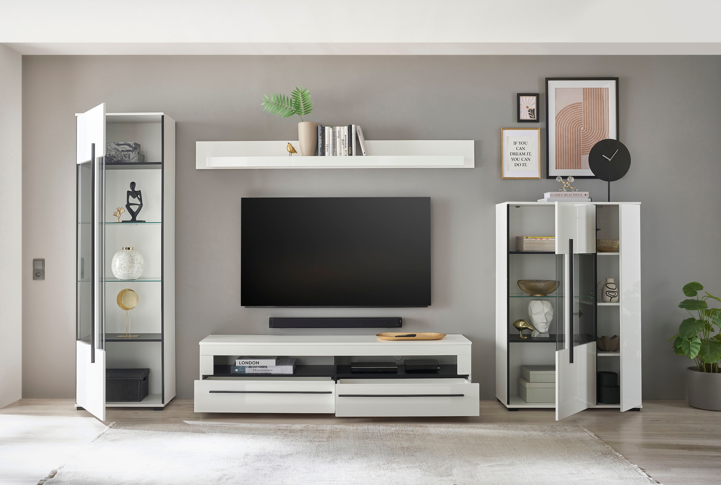 INOSIGN Wohnwand »Cantara, moderne Anbauwand, Wohnzimmer-Set, in Eiche Evoke oder Weiß«, (Set, 4 St.)