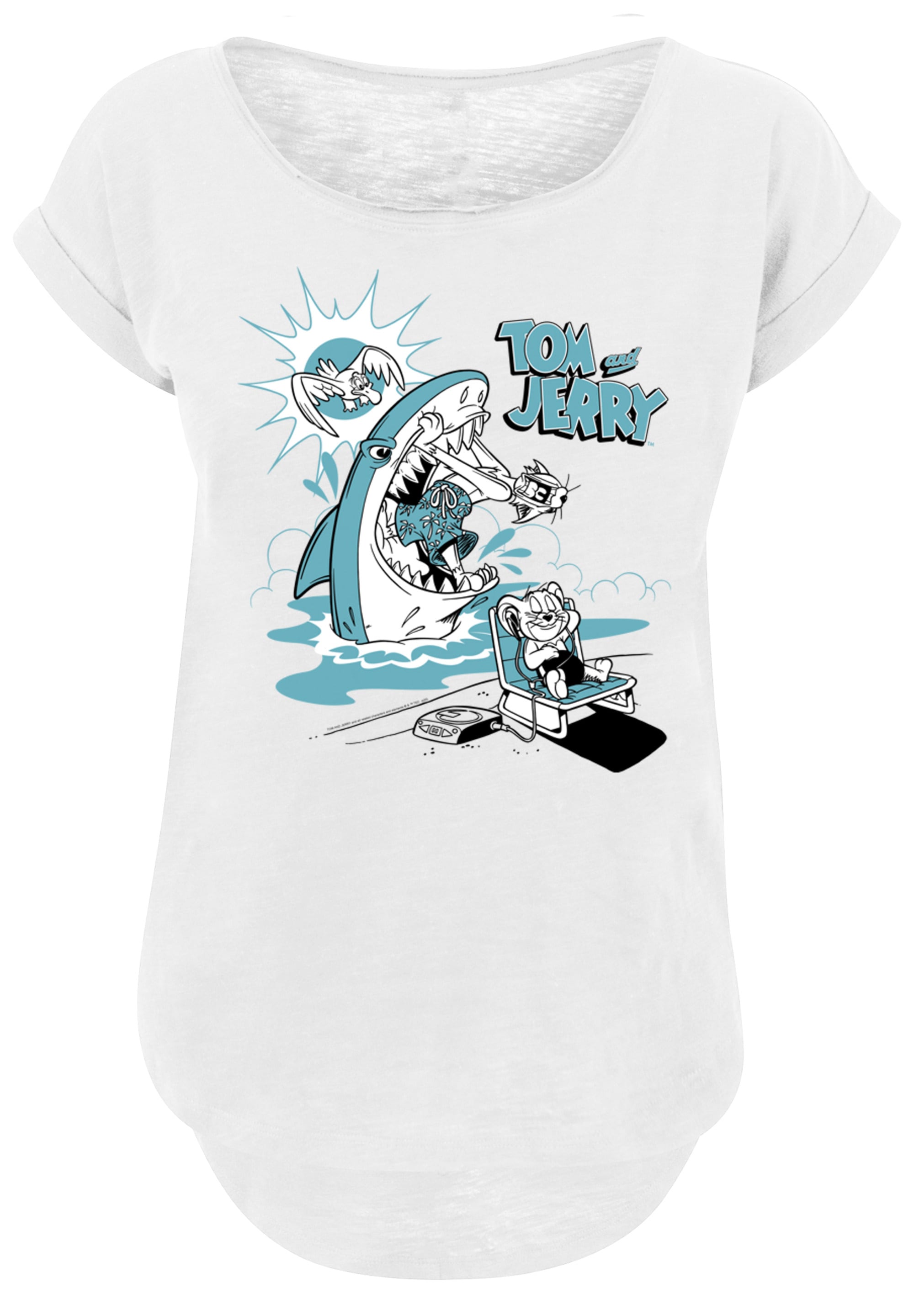 F4NT4STIC T-Shirt »Tom and Jerry TV Serie Summer Shark«, Damen,Premium Merch,Lang,Longshirt,Bedruckt