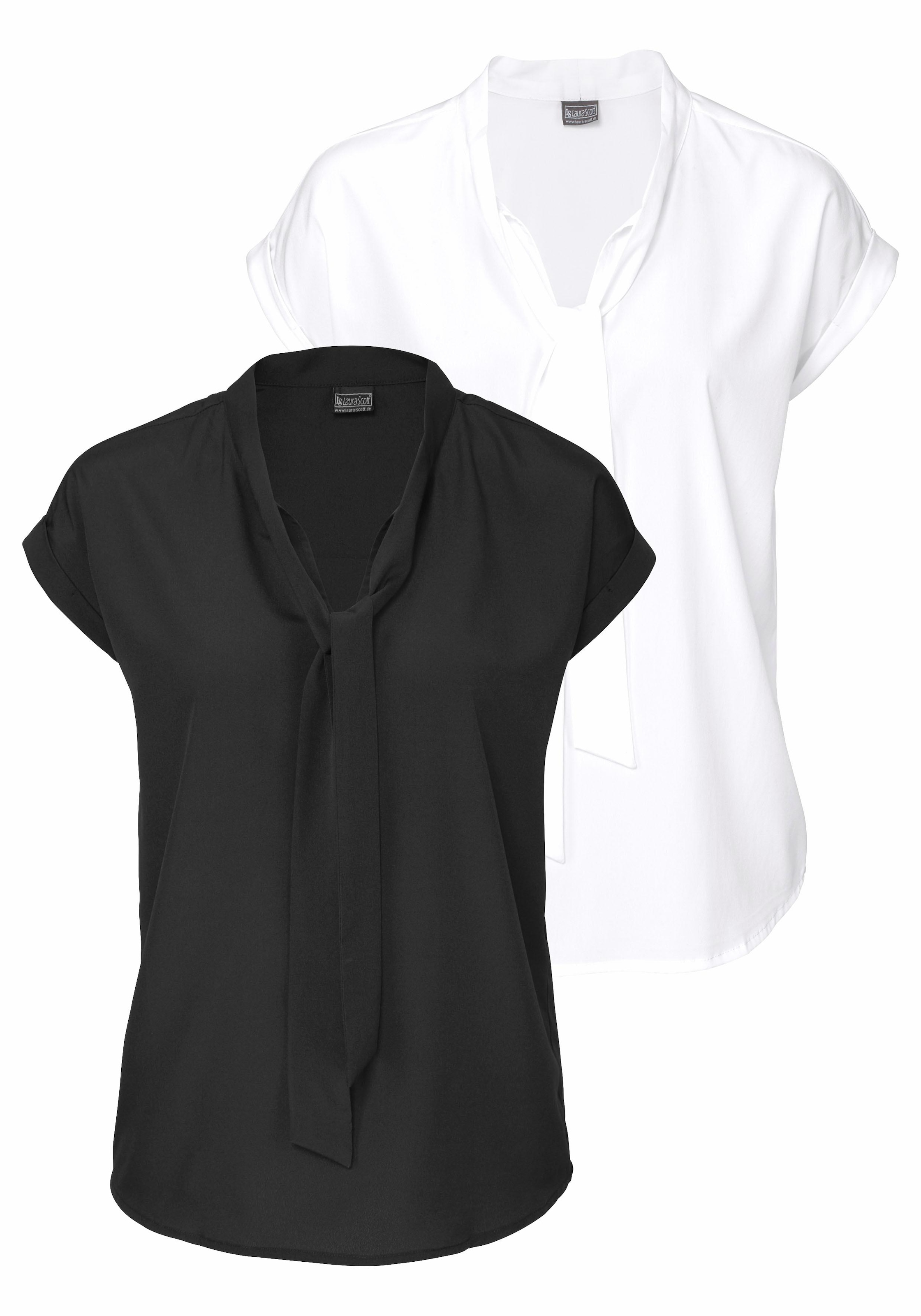 Bruno Banani Schluppenbluse 2er-Pack, 2er Pack, feminin, mit Bindeband