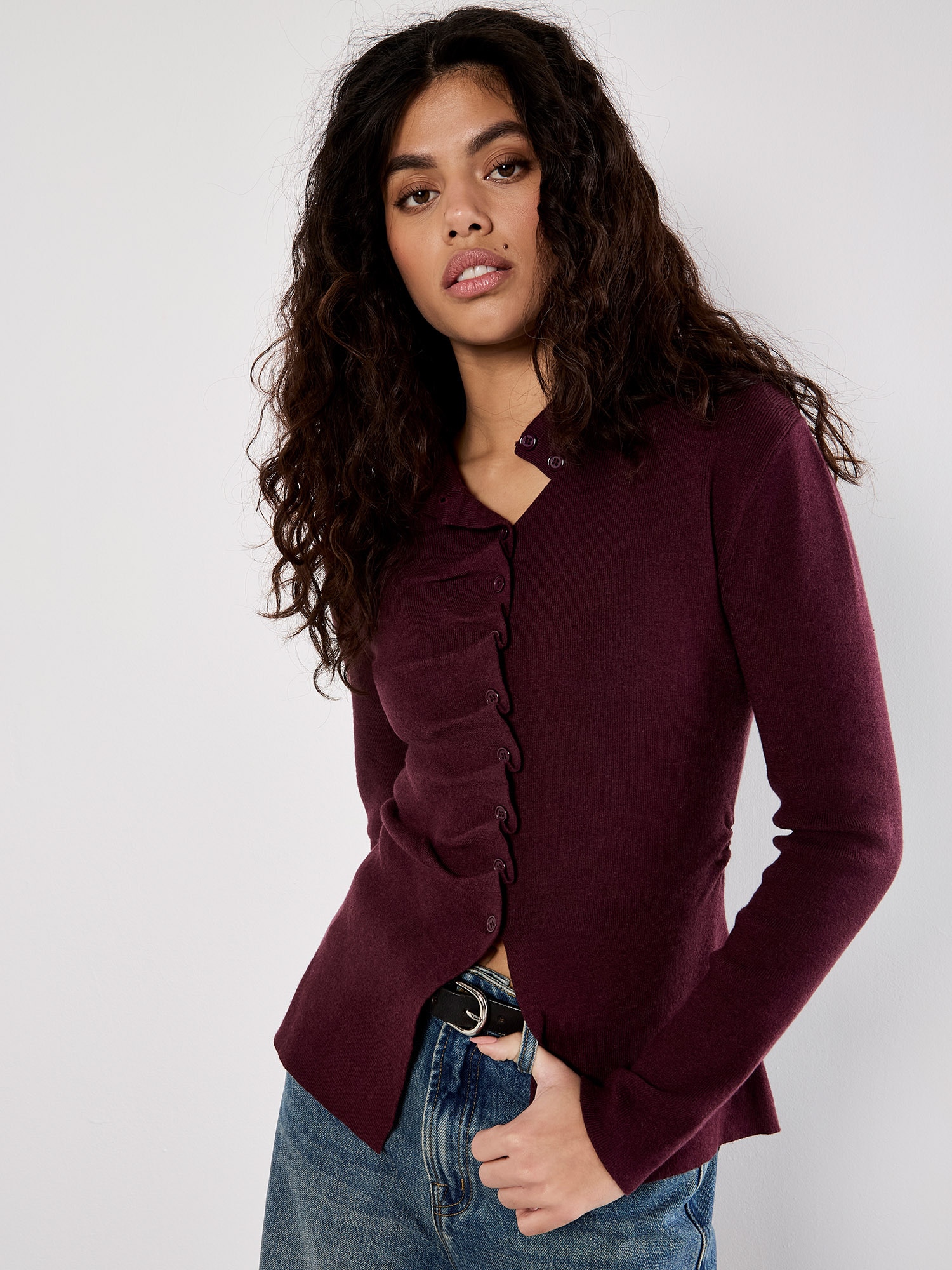 Apricot Strickpullover "Strickoberteil" mit geraffter Knopfleiste