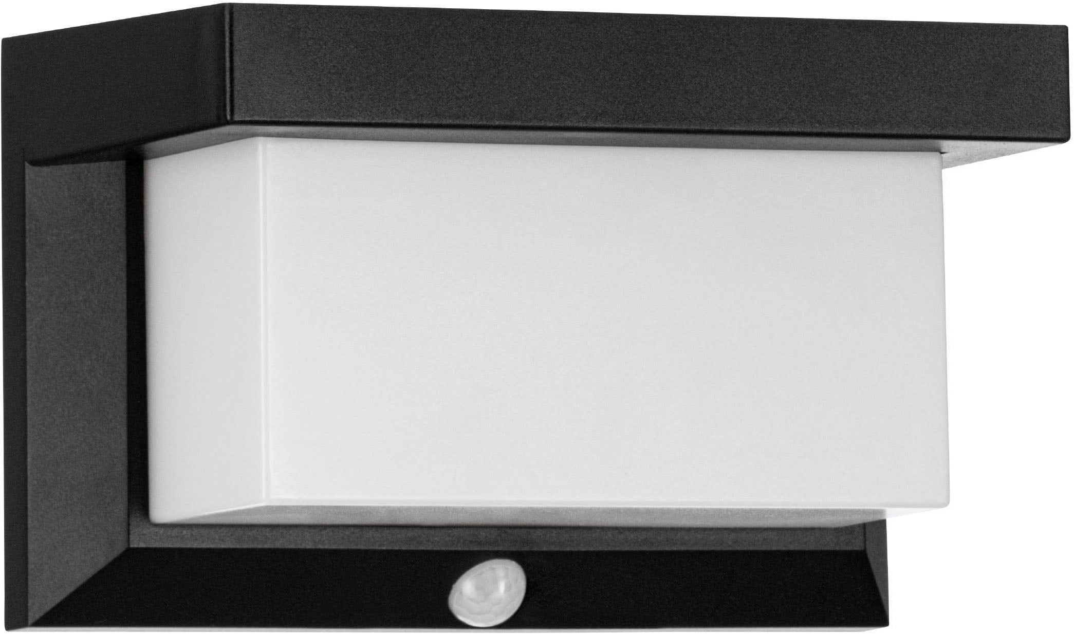 EGLO LED Solarleuchte "Utrera Solarlampe, Wandlampe aus Kunststoff, Außenbeleuchtung, IP44" LED-Modul 1 Stk. Kaltweiß Solarleuchte - L20 x B9 x H12 cm - schwarz - 32X0,12W inkl.